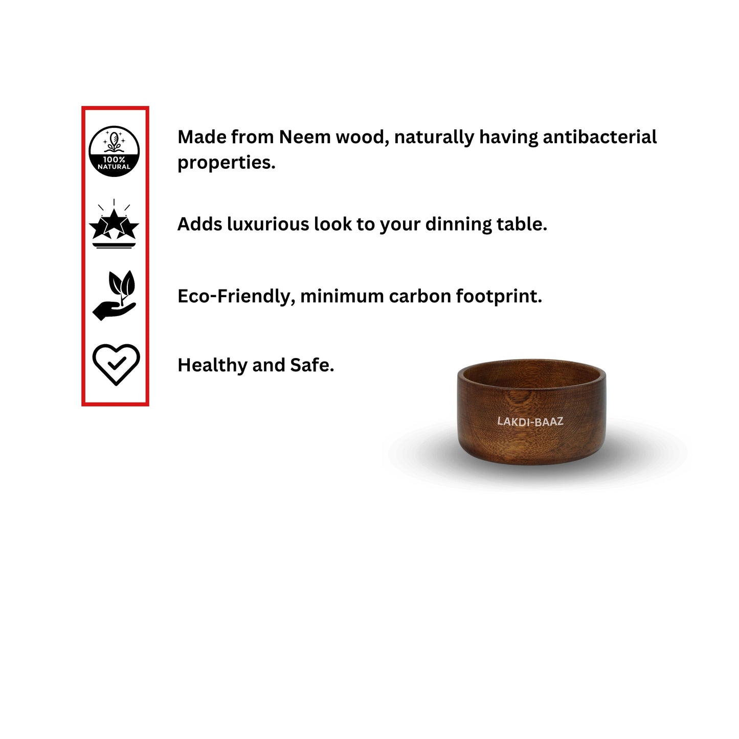 Buy Natural Non Toxic Wooden Bowl for Salad Made From Neem Wood No Color Used 500ml 5Inch/12.5cm Teak