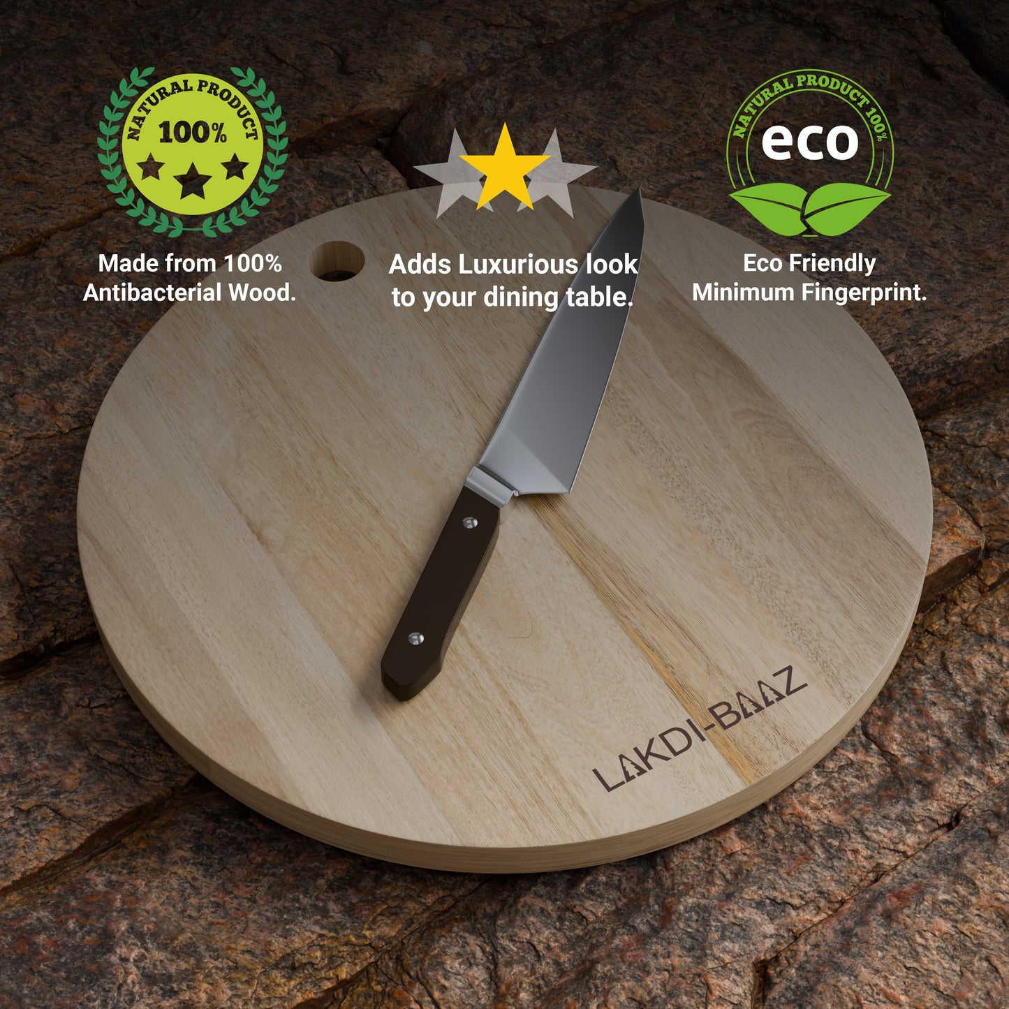 Buy Lakdi Baaz | Round Mango Wood Chopping Board Mango ? Lightweight Chopper Boards/Cut Board/Serving Board for Daily Use