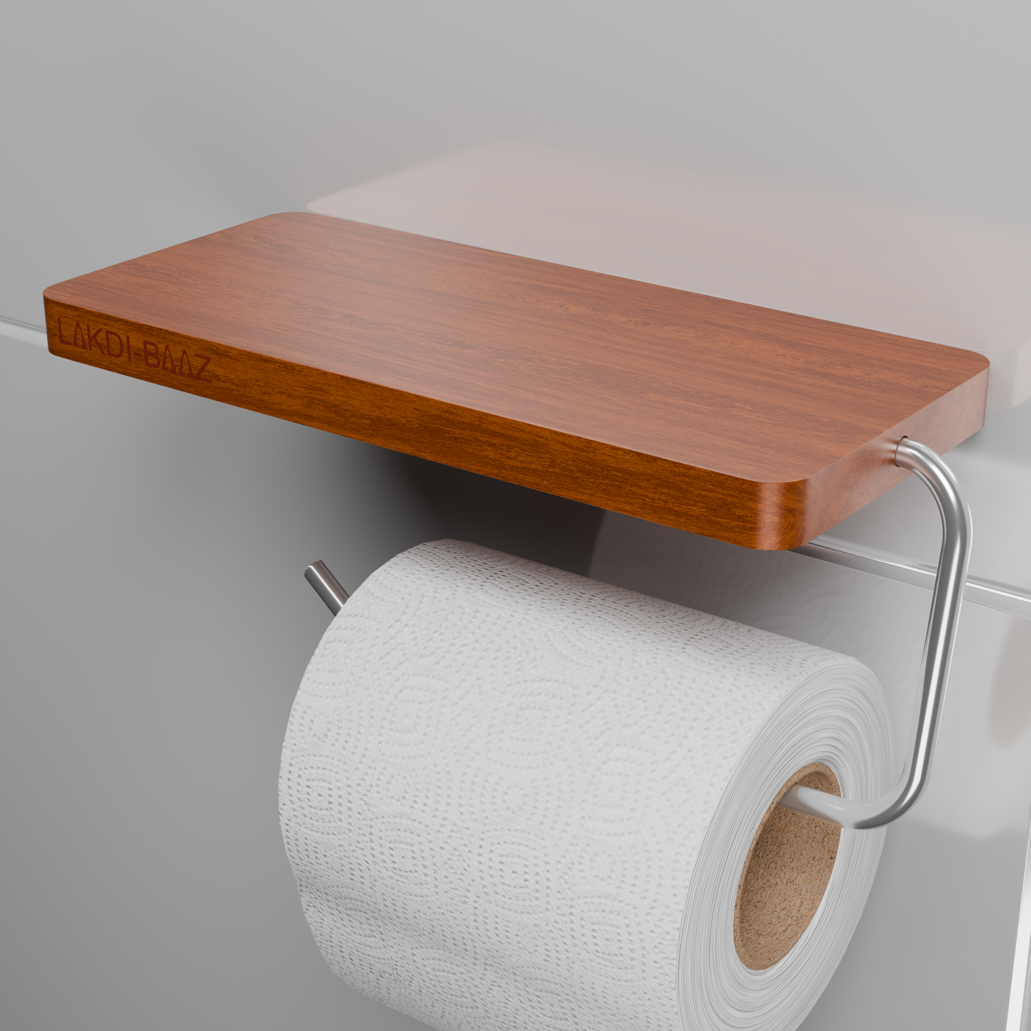 Buy Lakdibaaz | Wooden Toilet Paper Holder with Phone Shelf Wall Mounted Bathroom Tissue Roll Holder for Smartphone metals Silver Finish stand