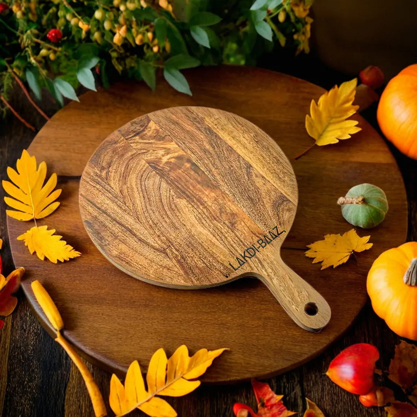 Buy Lakdi-Baaz| Premium Wooden Platter Round Cutting Board Serving Board  Chopping Board Medium(25 X 35 Cm)