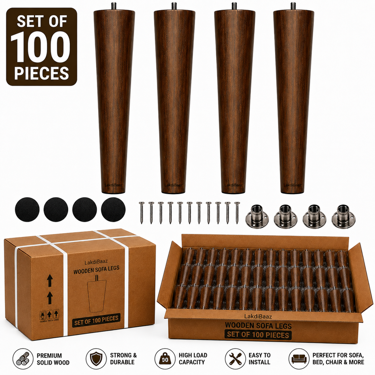 LakdiBaaz Wooden Sofa Legs - SF2MW-12Inch