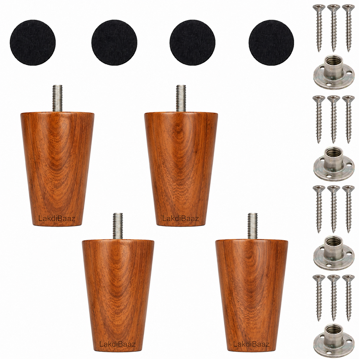 LakdiBaaz Wooden Sofa Legs, Wooden Couch Legs, Furniture Legs & Furniture Feet, Sofa Replacement Legs, Couch Replacement Feet, 3 Inch Teak Color Wooden Legs with M8 Bolt & Mounting Plate, Set of 50 Pieces