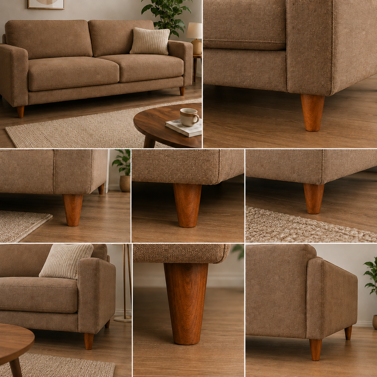 LakdiBaaz Wooden Sofa Legs, Wooden Couch Legs, Furniture Legs & Furniture Feet, Sofa Replacement Legs, Couch Replacement Feet, 3 Inch Teak Color Wooden Legs with M8 Bolt & Mounting Plate, Set of 50 Pieces