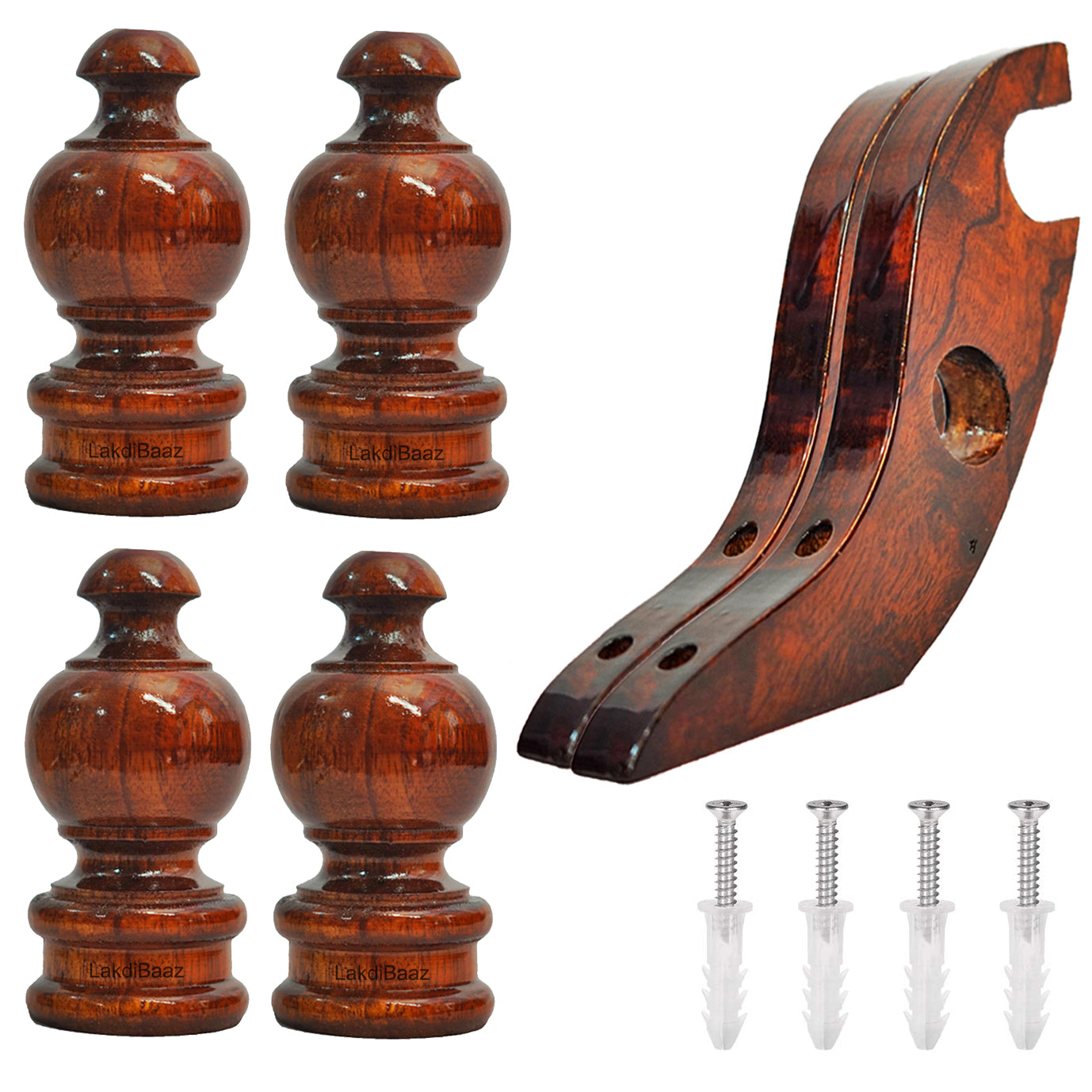 Buy Paras Wooden Double Curtain Finials with Bracket