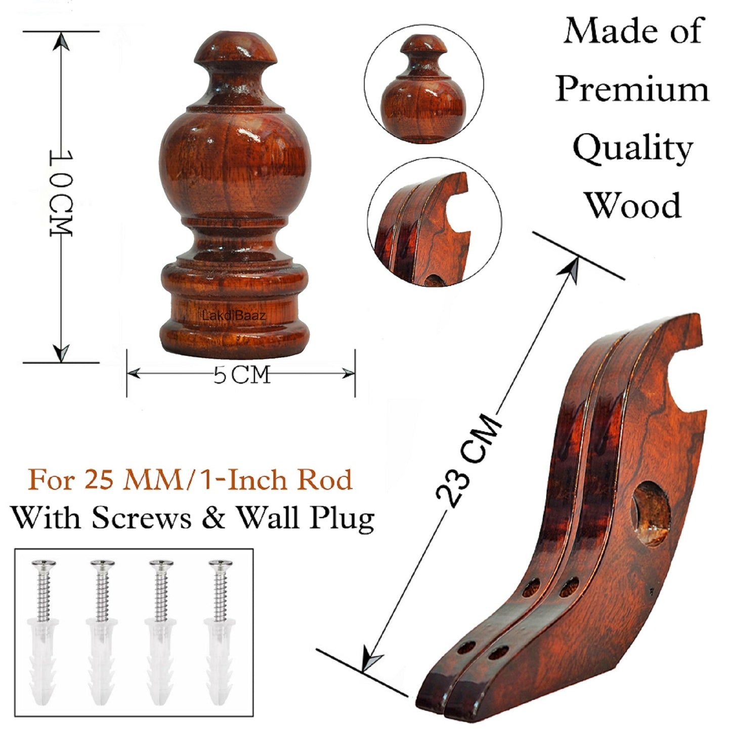 Buy Paras Wooden Double Curtain Finials with Bracket