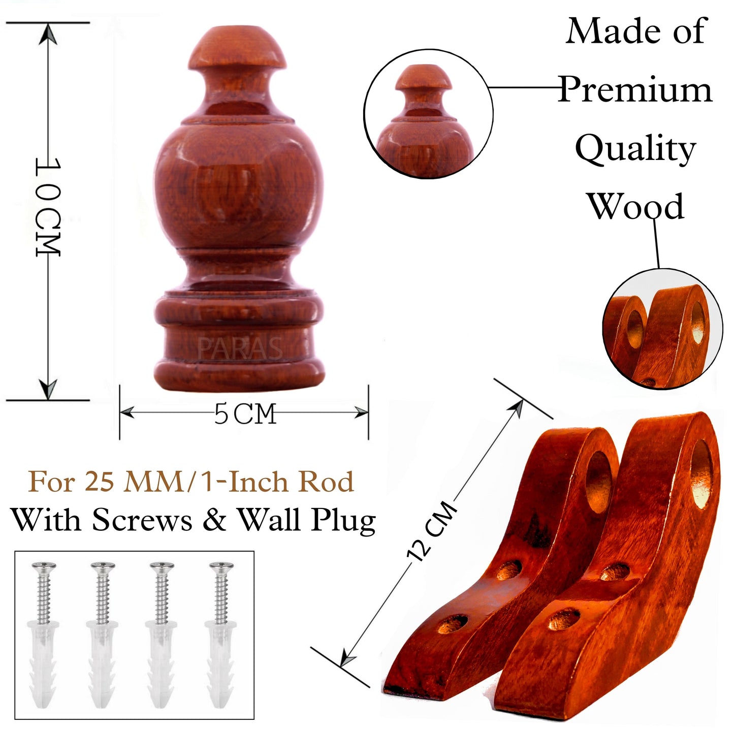 Buy Paras Wooden Curtain Finials with Bracket