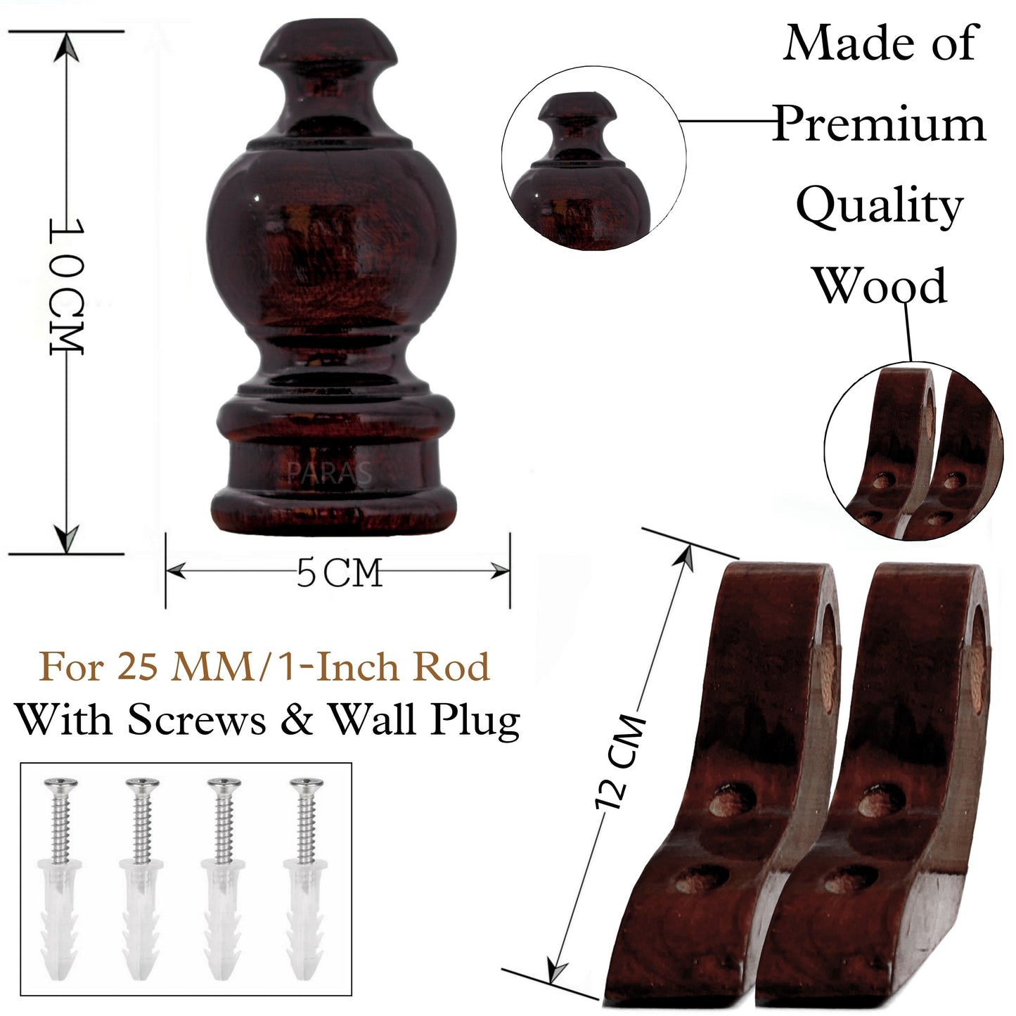 Buy Paras Wooden Curtain Finials with Bracket