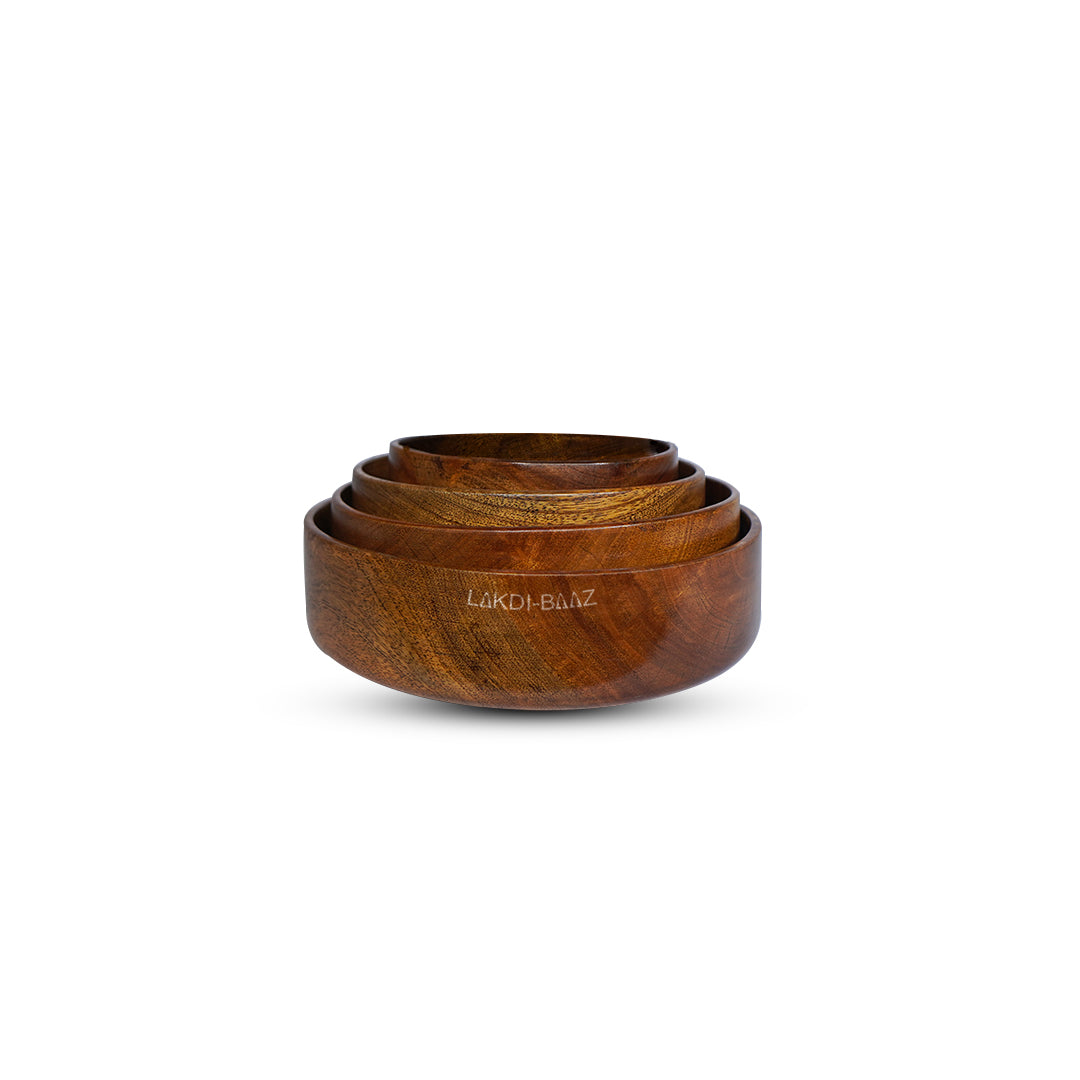 Buy Natural Non Toxic Wooden Bowl Set for Salad/Serving/Soup Made From Neem Wood No Color Used Teak