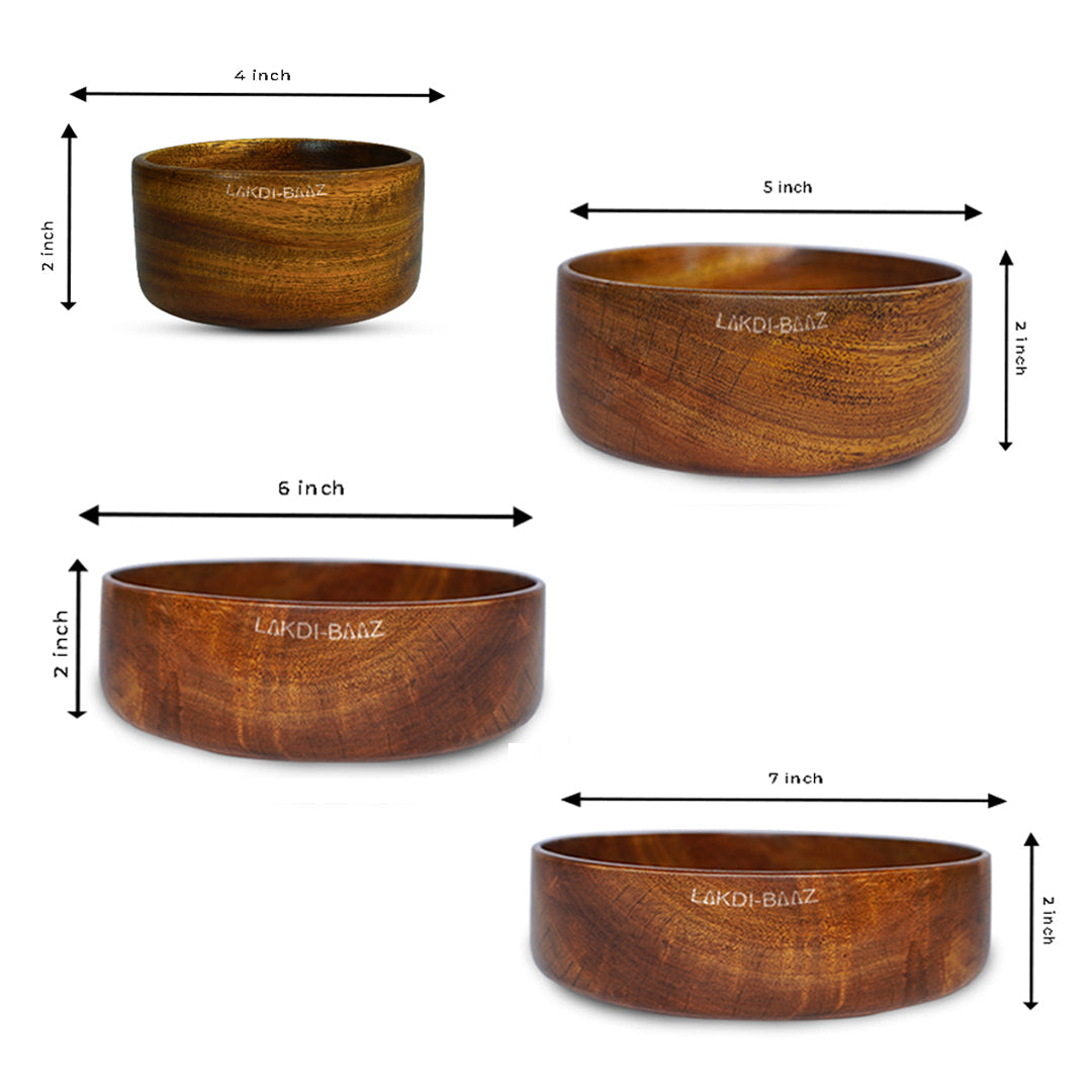 Buy Natural Non Toxic Wooden Bowl Set for Salad/Serving/Soup Made From Neem Wood No Color Used Teak