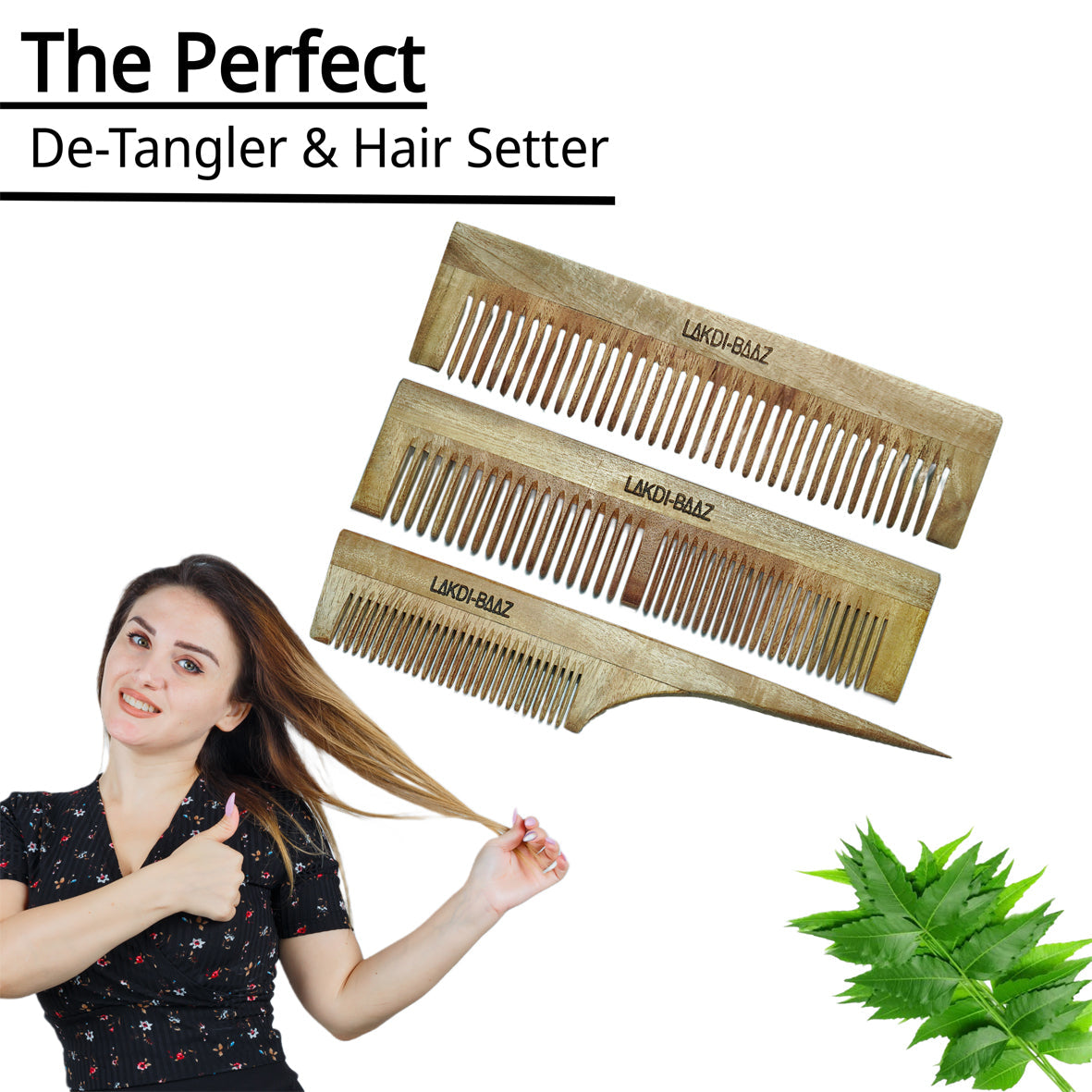 Buy LakdiBaaz Neem Wood Comb Wooden Tail Comb Wide Comb Wide & Narrow Wooden Comb for Hair Comb for Men and Women Set of 3