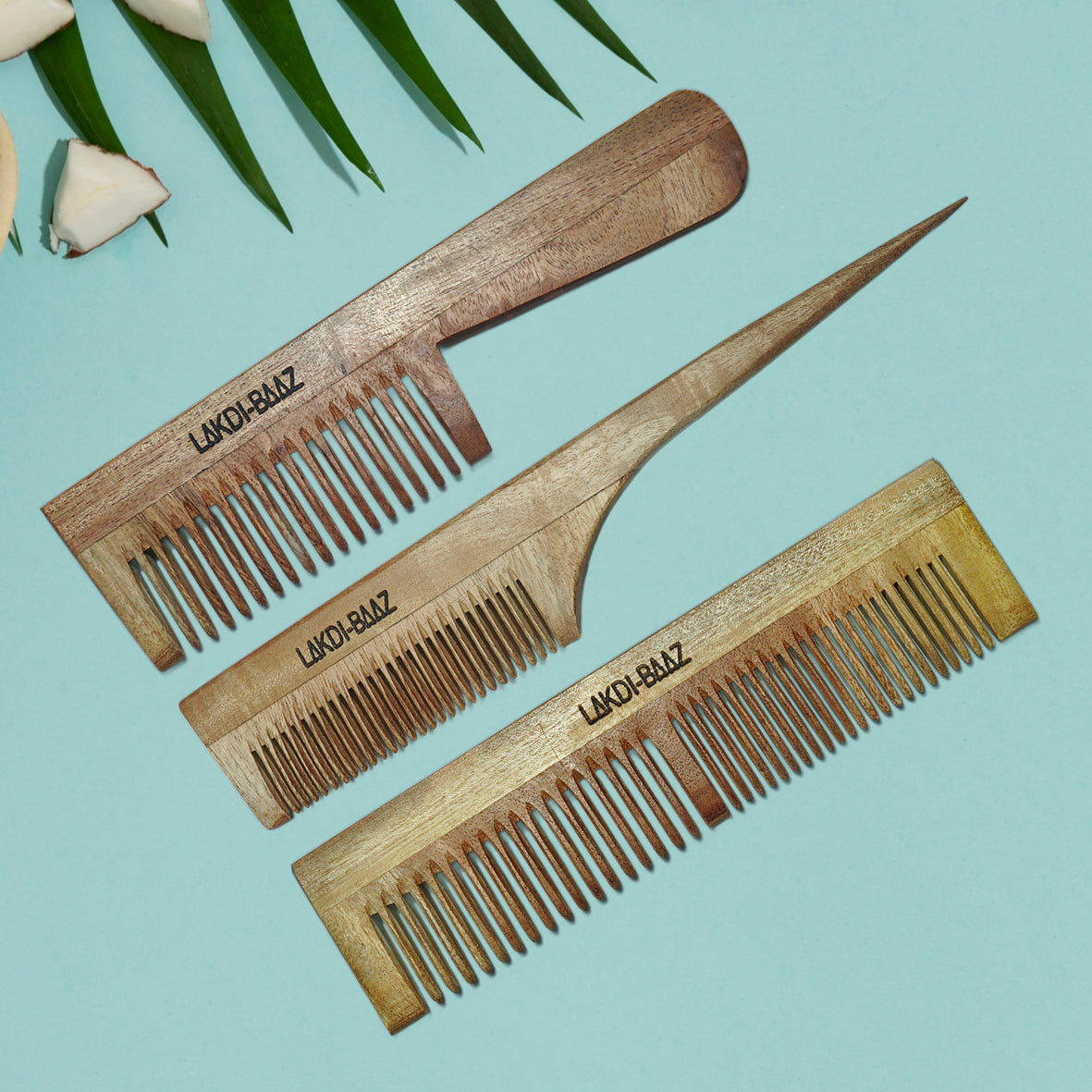 Buy LakdiBaaz Neem Wood Comb Tail Comb Wide & Narrow Comb Handle Wooden Comb for Hair Growth Comb hair Kangha for Men and Women Set of 3