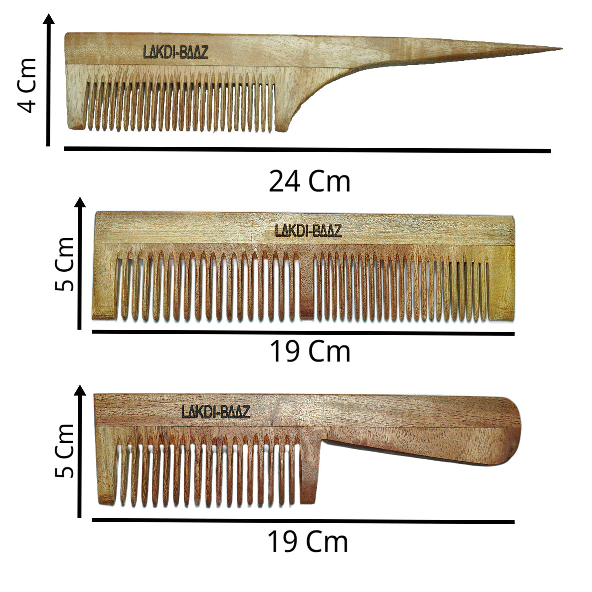 Buy LakdiBaaz Neem Wood Comb Tail Comb Wide & Narrow Comb Handle Wooden Comb for Hair Growth Comb hair Kangha for Men and Women Set of 3