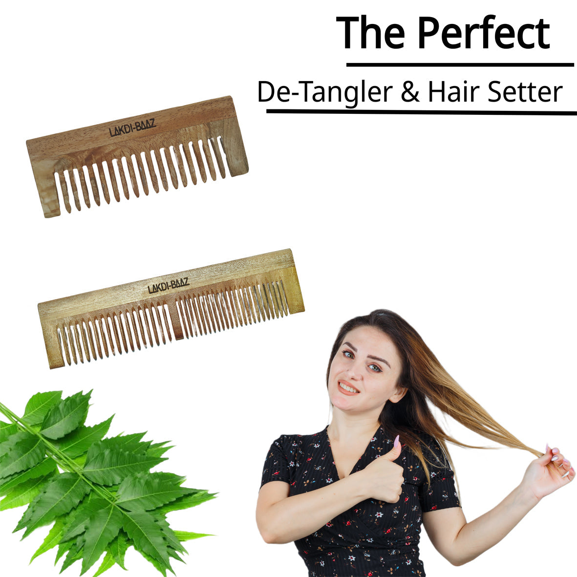 Buy LakdiBaaz Neem Wood Comb Shampoo Comb and Wide & Narrow Wooden Comb hair Kangha for both Men and Women Set of 2