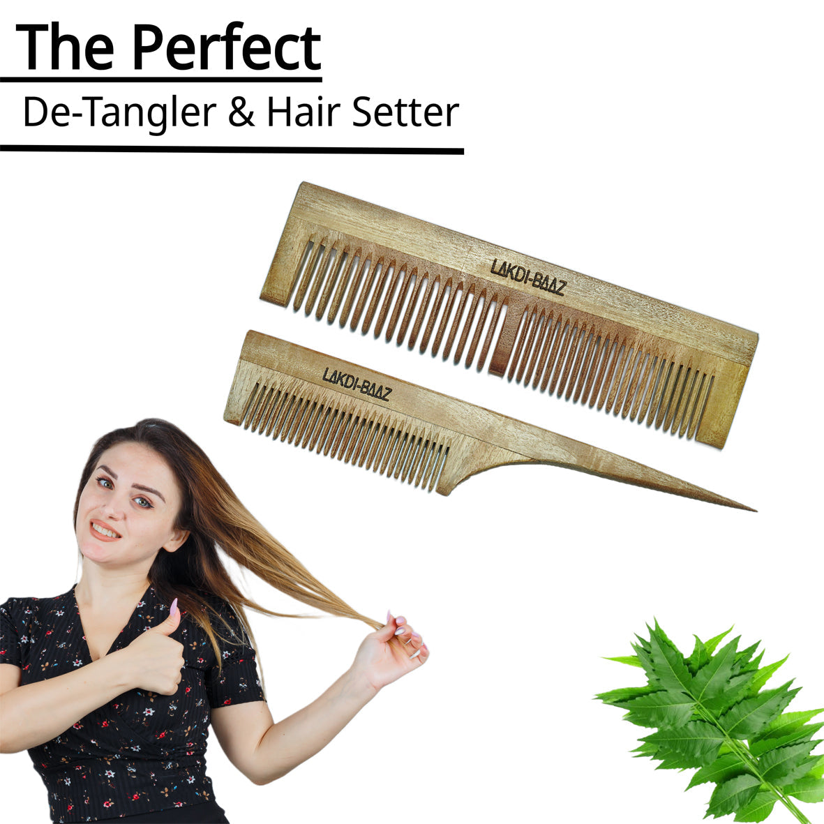 Buy LakdiBaaz Neem Wood Comb Tail Comb and Wide Wooden Comb for Hair Growth Comb Hair Kangha for Men and Women Pair of 2