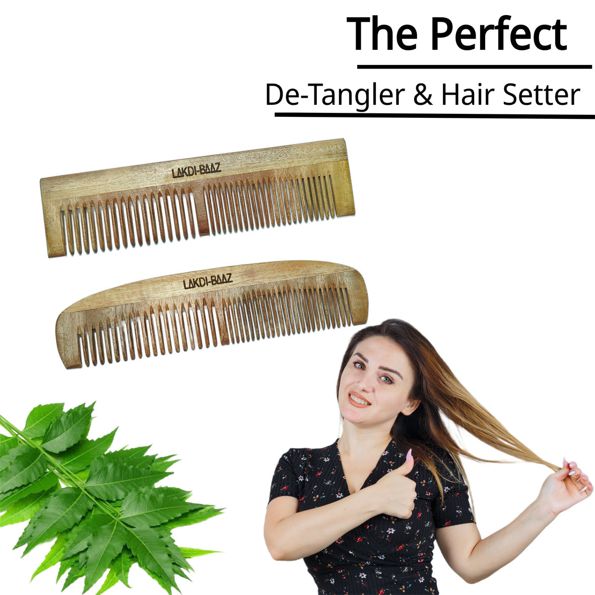 Buy LakdiBaaz Neem Wood Comb Ruby and Wide Wooden Comb for Hair Wooden Comb hair Kangha for Men and Women Set of 2