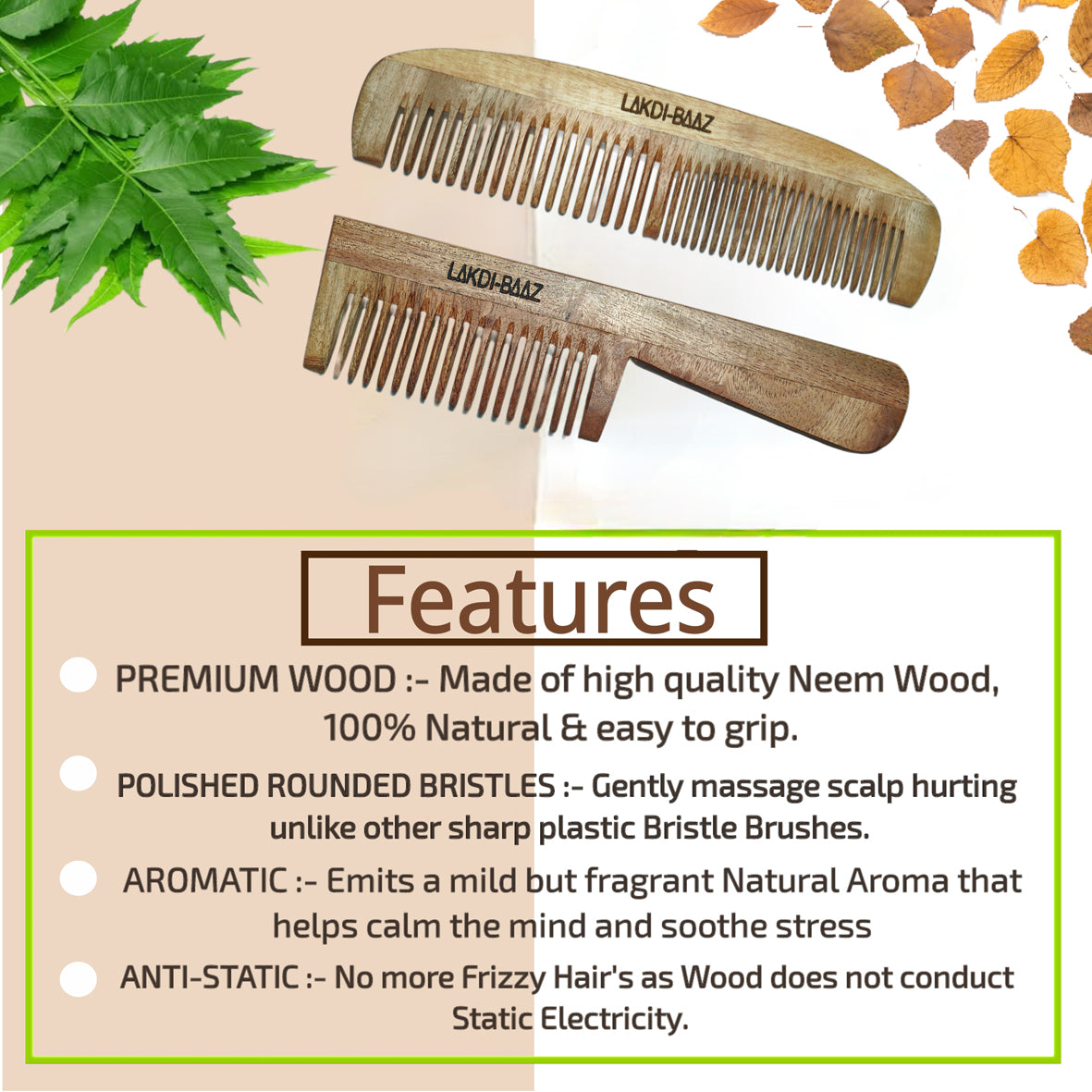 Buy LakdiBaaz Neem Wood Comb Handle and Handle-Free Wooden Comb for hair Comb hair Wooden Kangha Set of 2