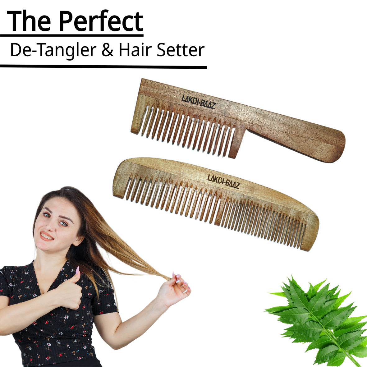 Buy LakdiBaaz Neem Wood Comb Handle and Handle-Free Wooden Comb for hair Comb hair Wooden Kangha Set of 2