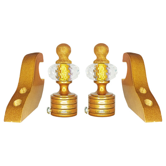 Buy Crystal Gold Paras Wooden Curtain Bracket Finials with Gold Support