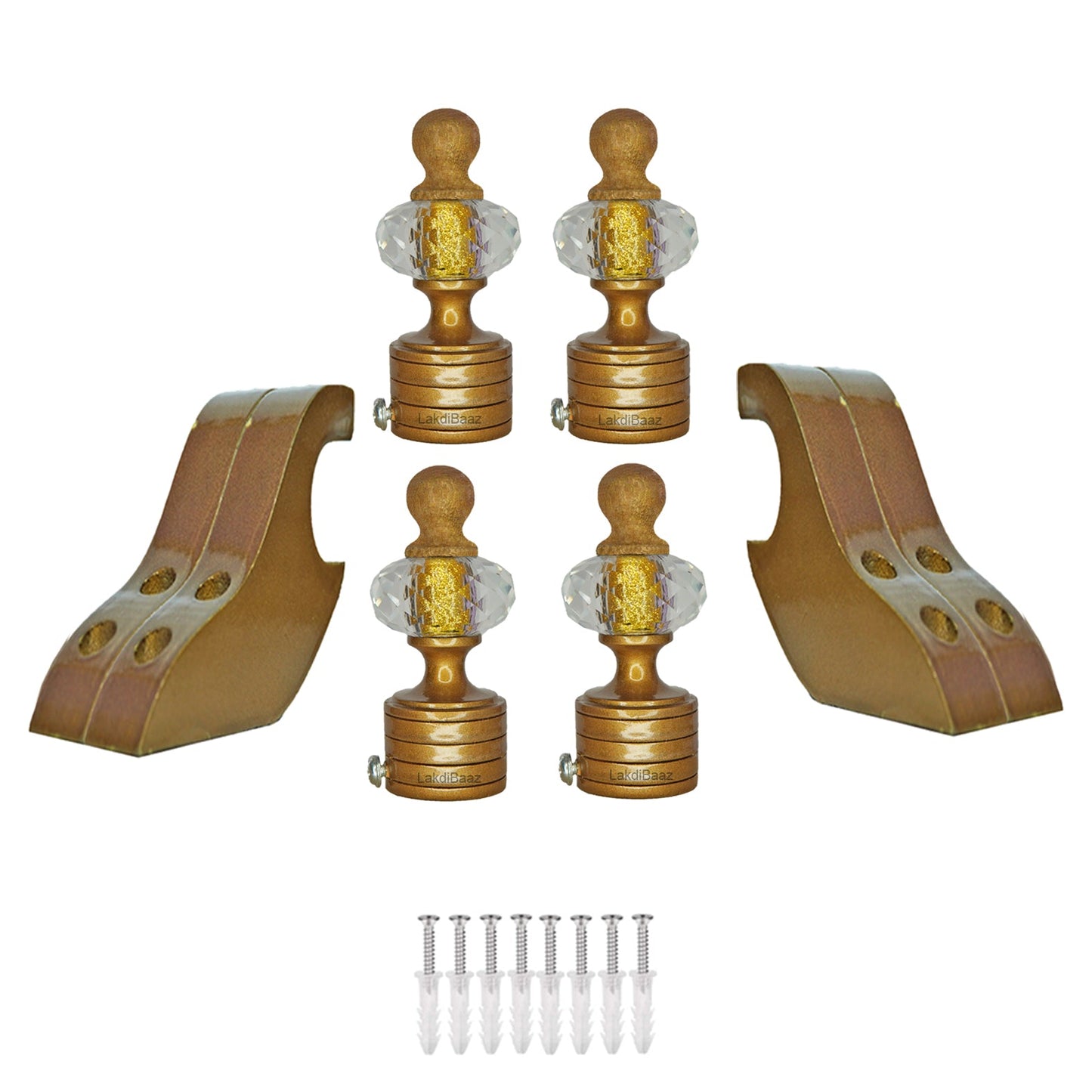 Buy Crystal Gold Paras Wooden Curtain Bracket Finials with Gold Support