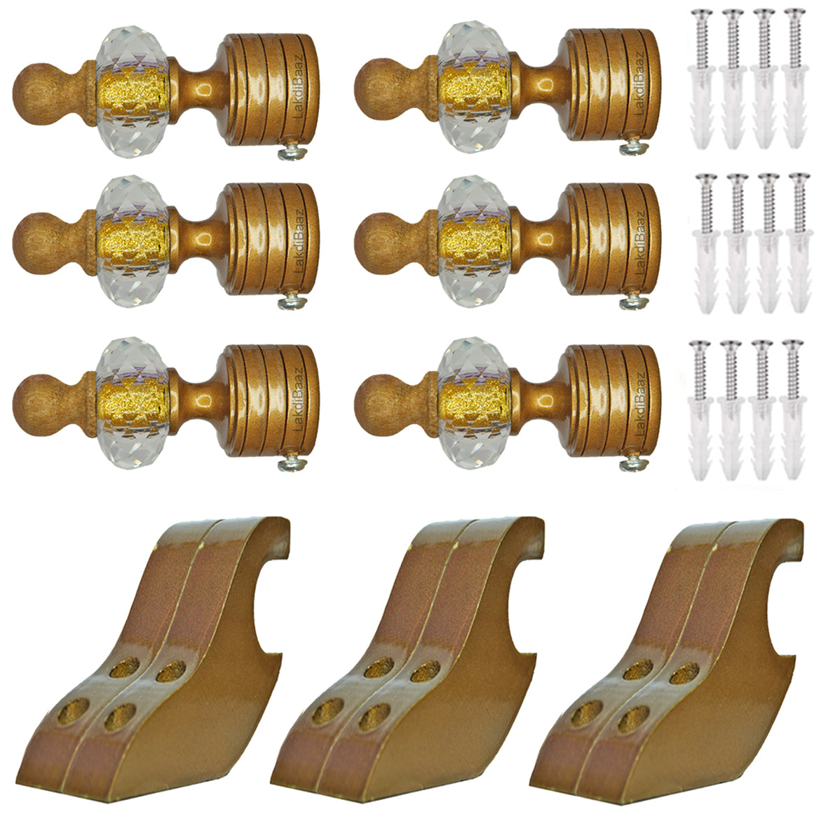 Buy Crystal Gold Paras Wooden Curtain Bracket Finials with Gold Support