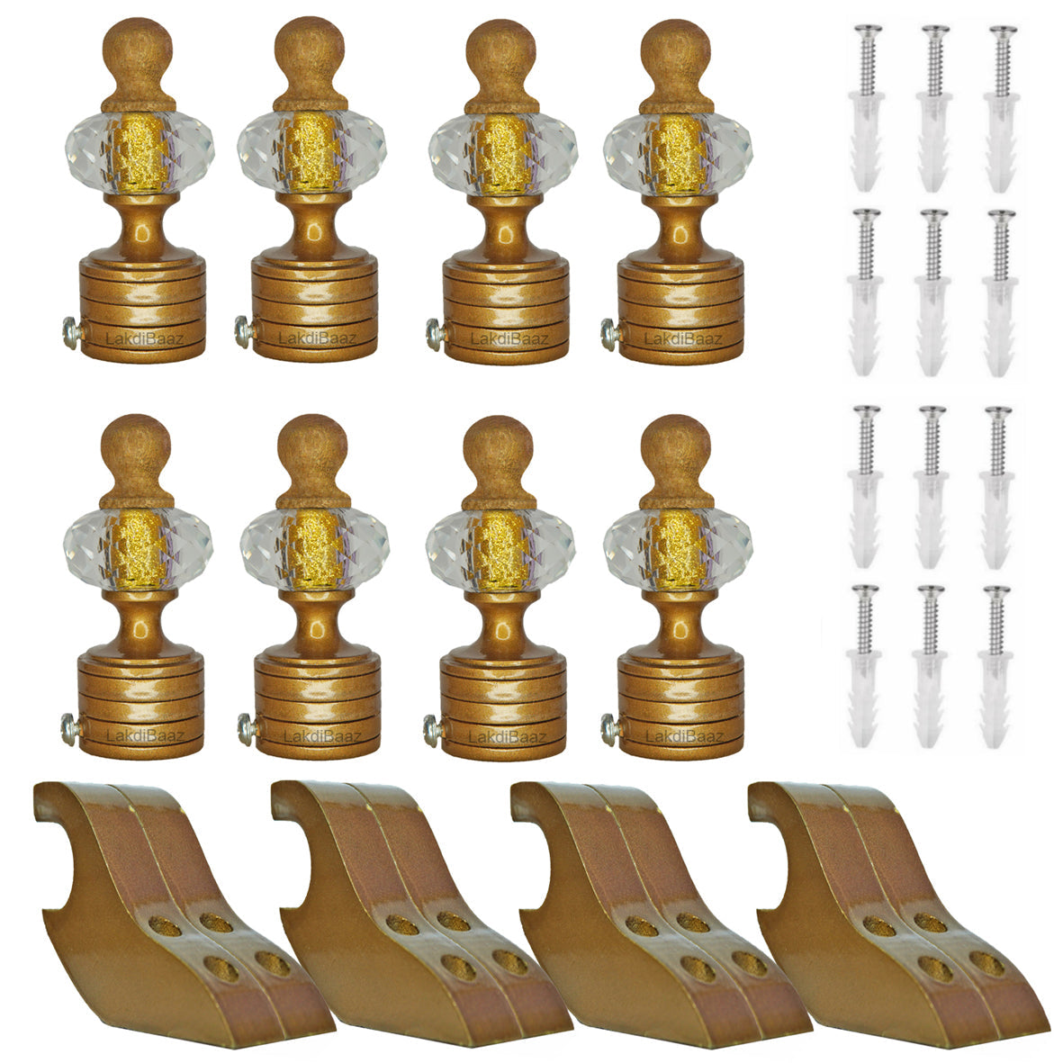 Buy Crystal Gold Paras Wooden Curtain Bracket Finials with Gold Support