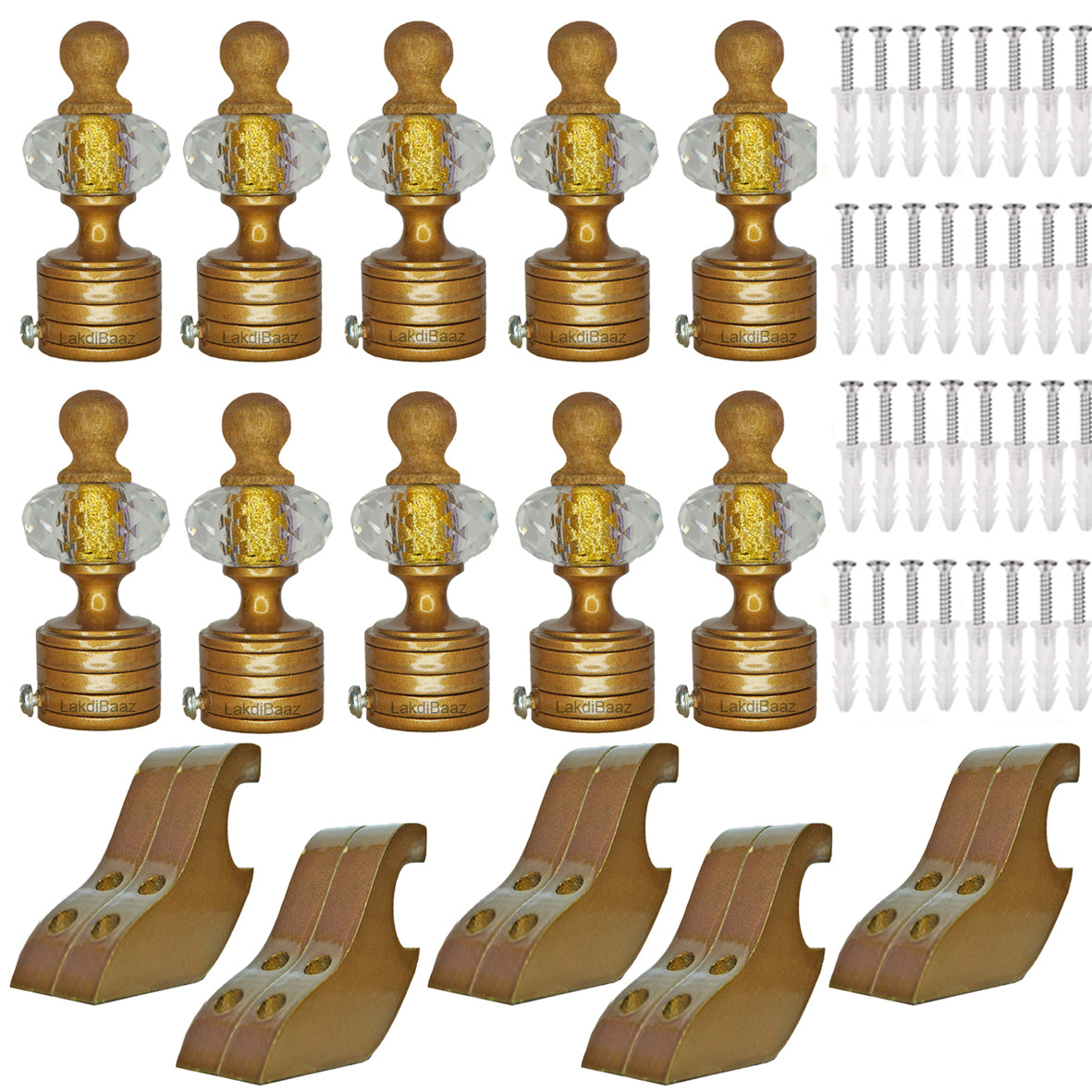 Buy Crystal Gold Paras Wooden Curtain Bracket Finials with Gold Support