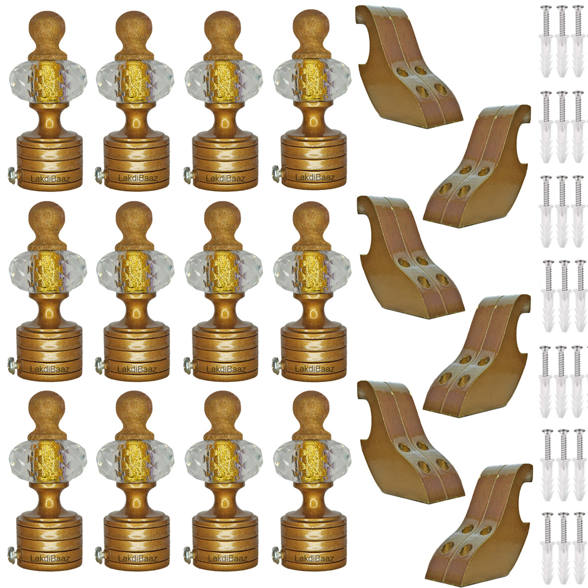 Buy Crystal Gold Paras Wooden Curtain Bracket Finials with Gold Support