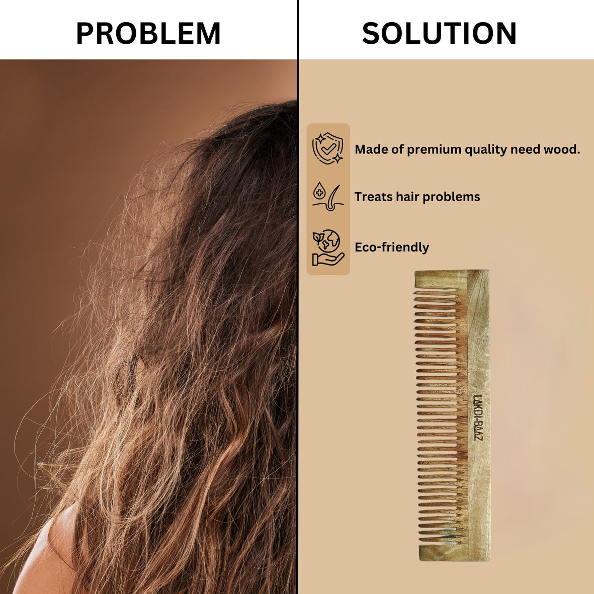 Buy Lakdi-Baaz | Neem Wood Comb for Hair Growth Wide Wooden Comb Kangha For man and woman