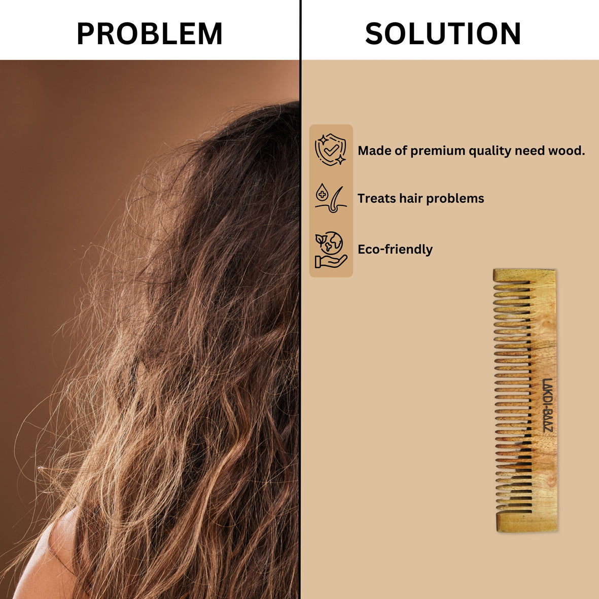 Buy Lakdi-Baaz | Neem Wood Comb for Hair Growth Wooden Pocket Comb Kangha For man and woman