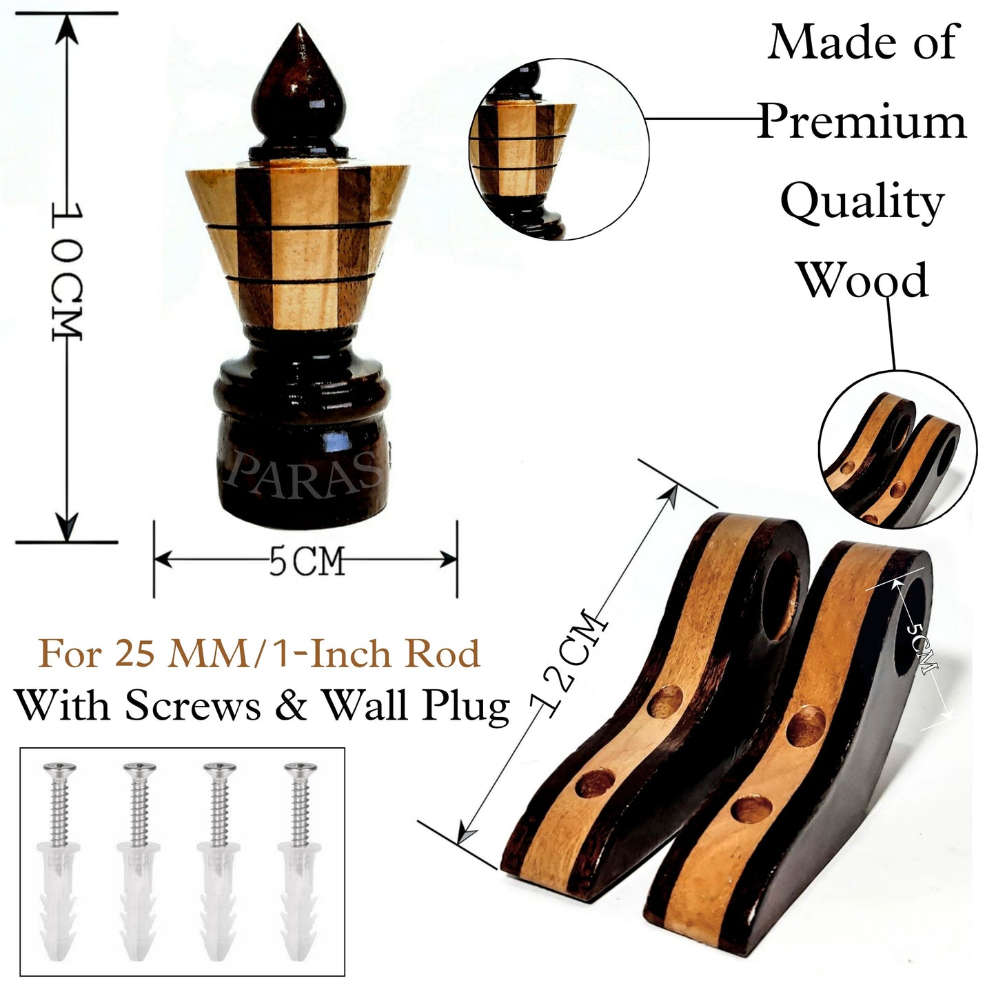 Buy Paras Wooden Curtain Finials with Bracket