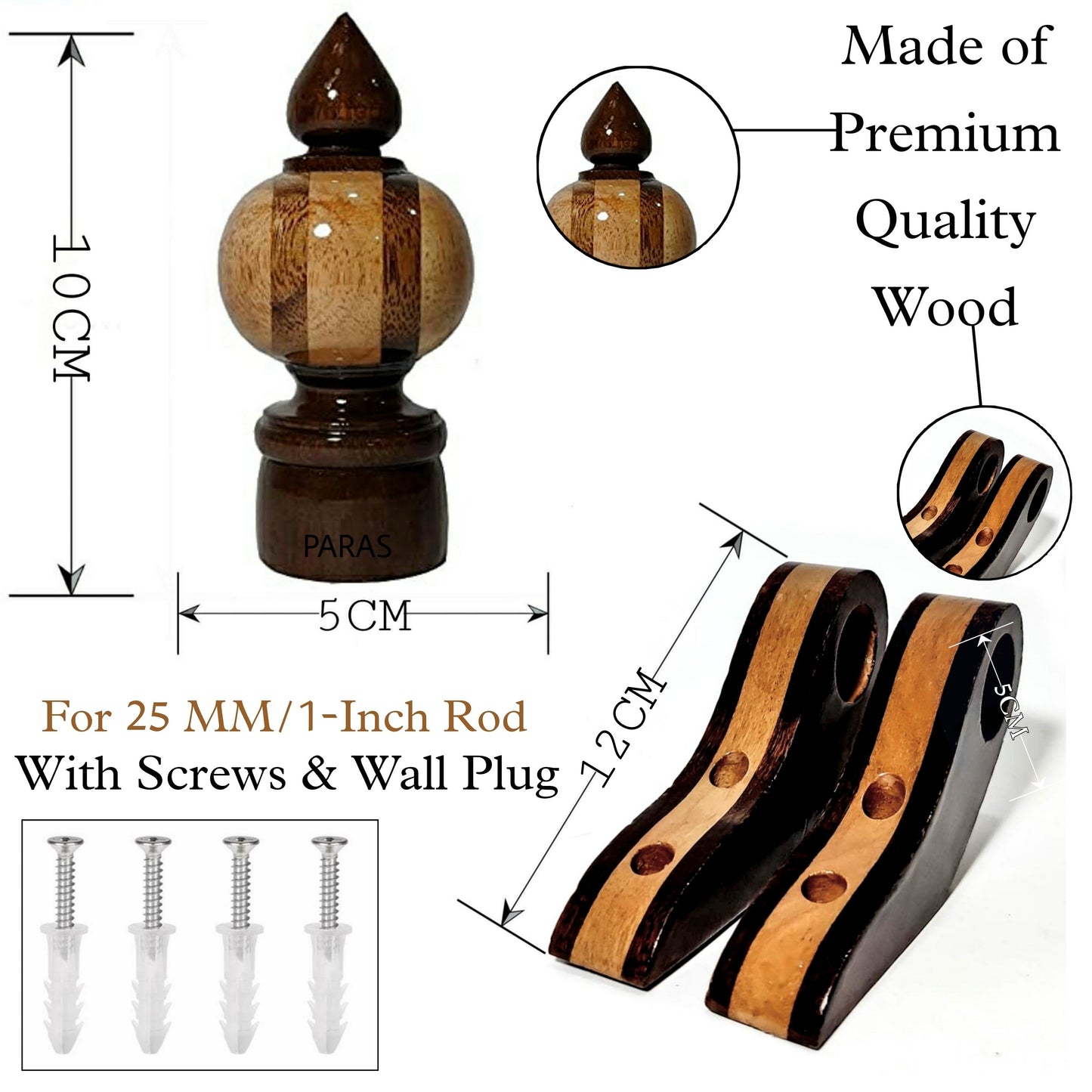Buy Paras Wooden Curtain Finials with Bracket