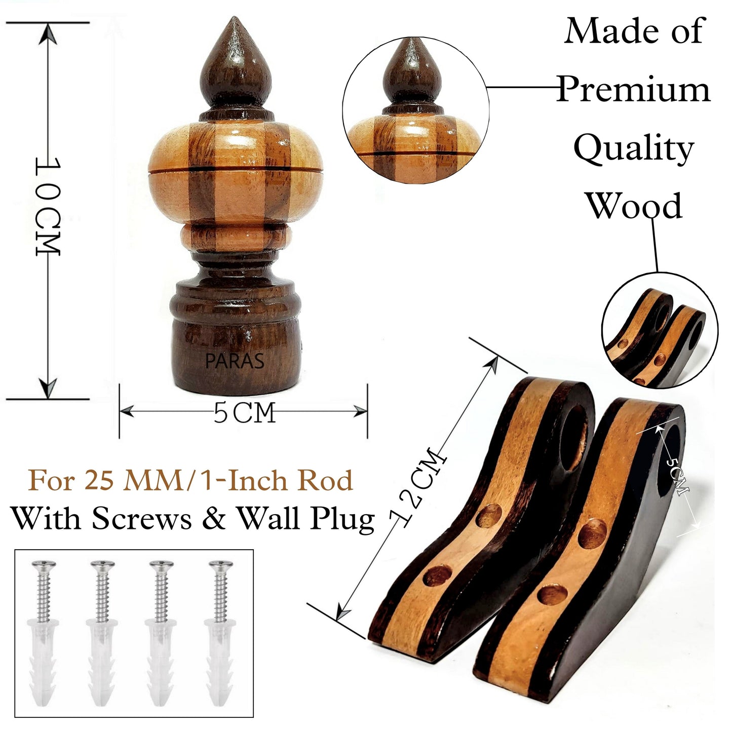 Buy Paras Wooden Curtain Finials with Bracket