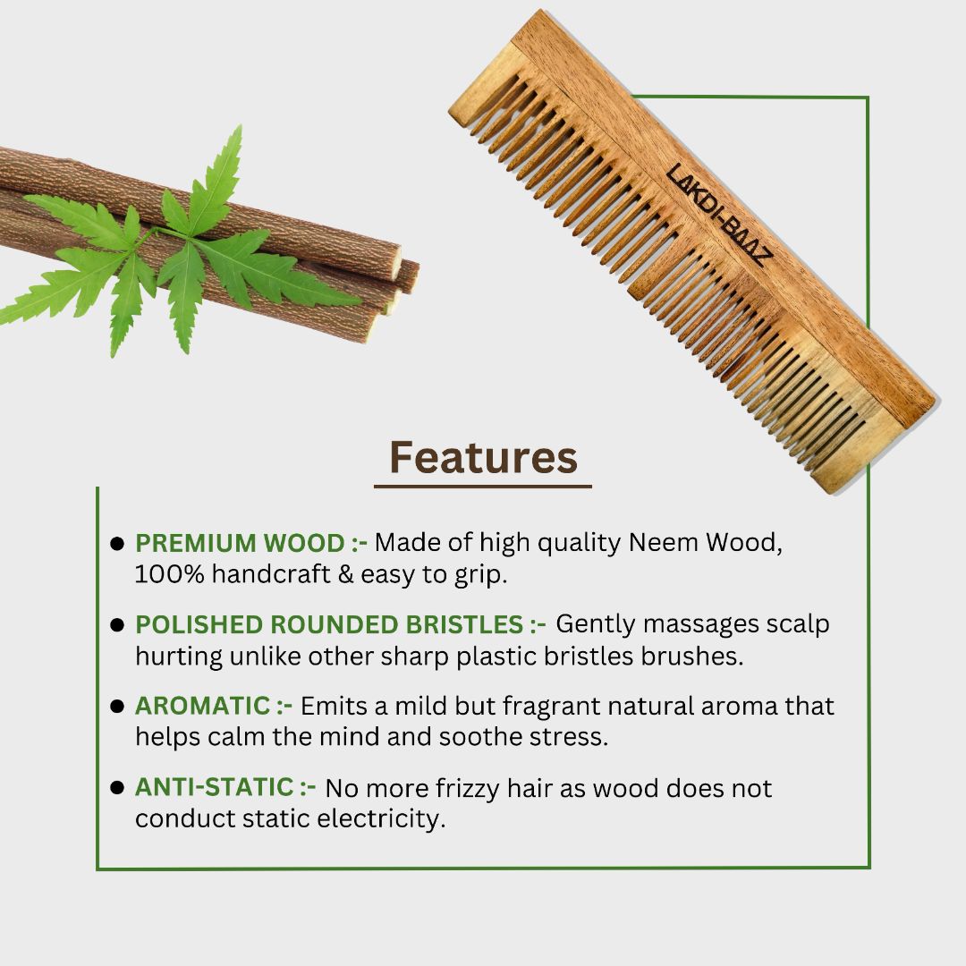 Buy Lakdi-Baaz |Neem Wood Comb for Hair Growth Wide and Narrow Wooden Comb Kanga For man woman