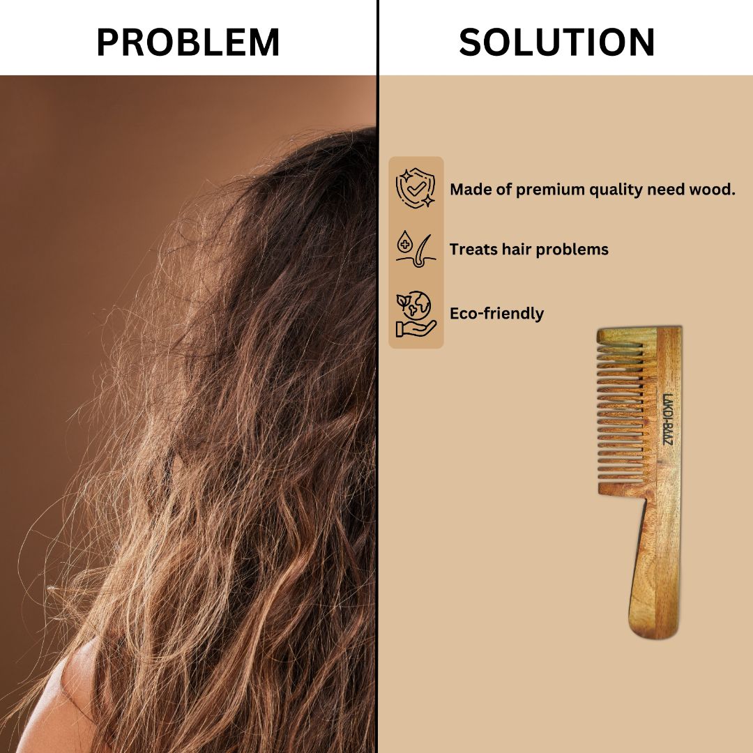 Buy Lakdi-Baaz | Natural Neem Wood Comb for Hair Growth Wooden Comb Kangha For man and woman