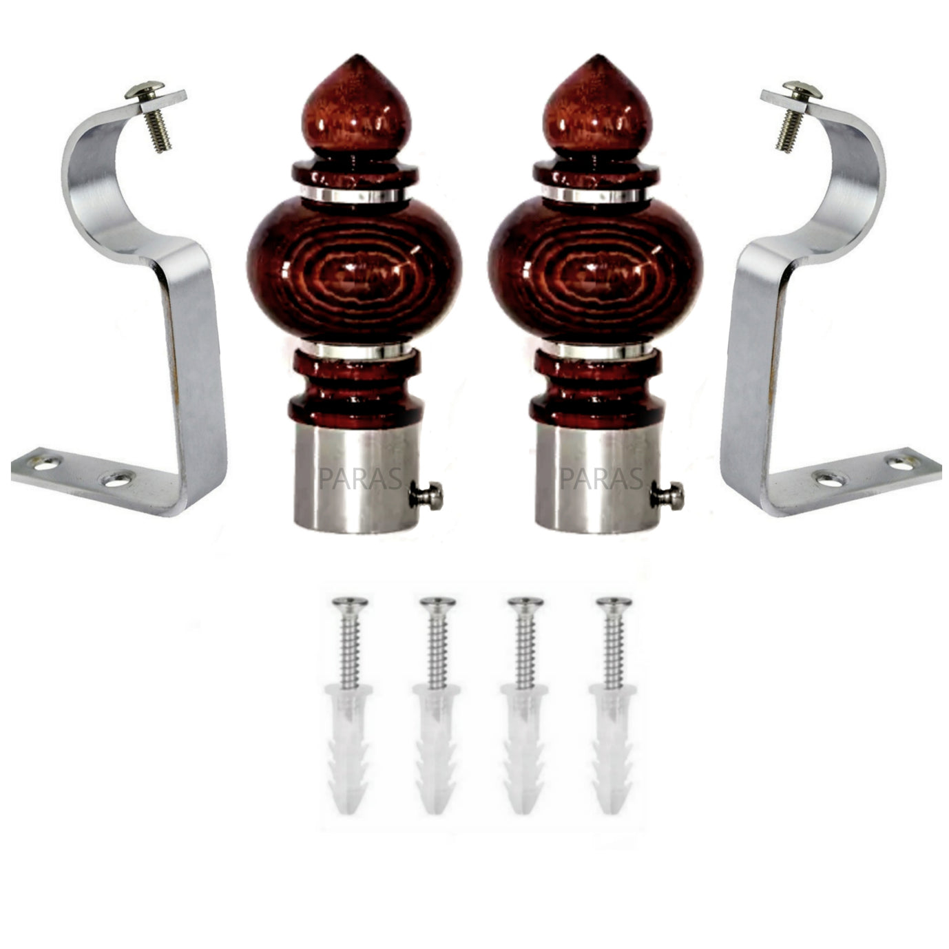 Buy Paras Wooden Stainless Steel Curtain Bracket Finials