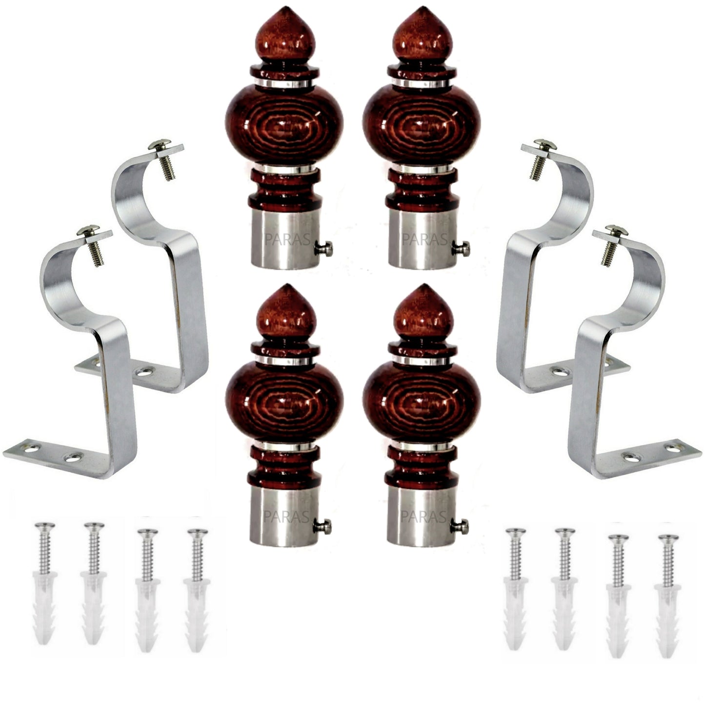 Buy Paras Wooden Stainless Steel Curtain Bracket Finials