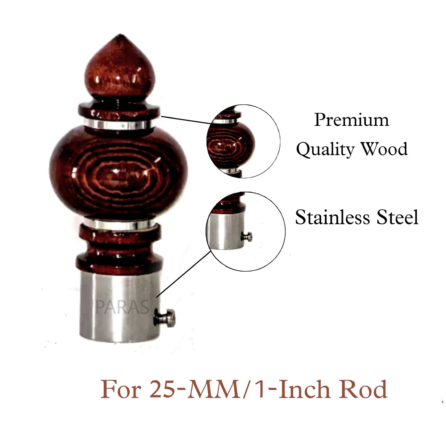 Buy Paras Wooden Stainless Steel Curtain Finials Only