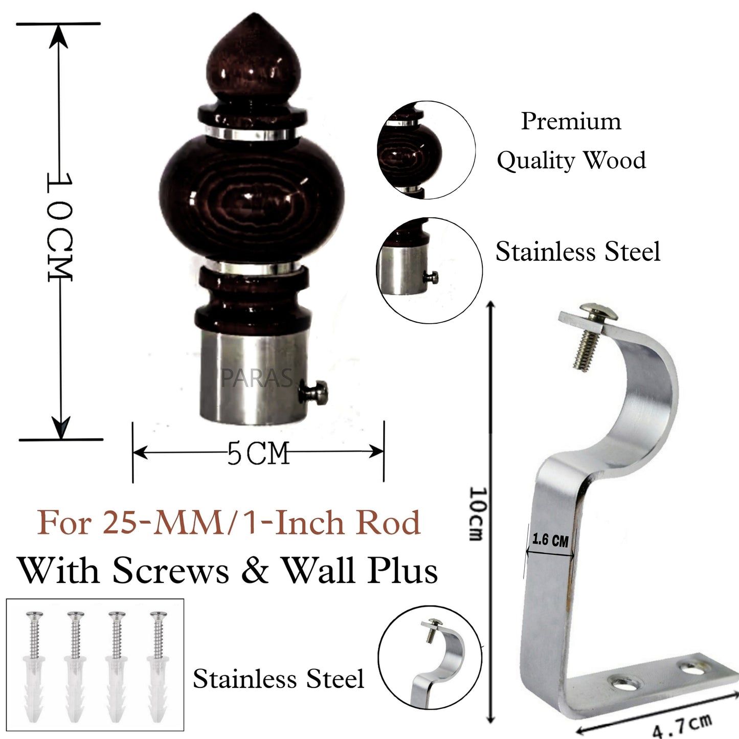 Buy Paras Wooden Curtain Finials with Bracket