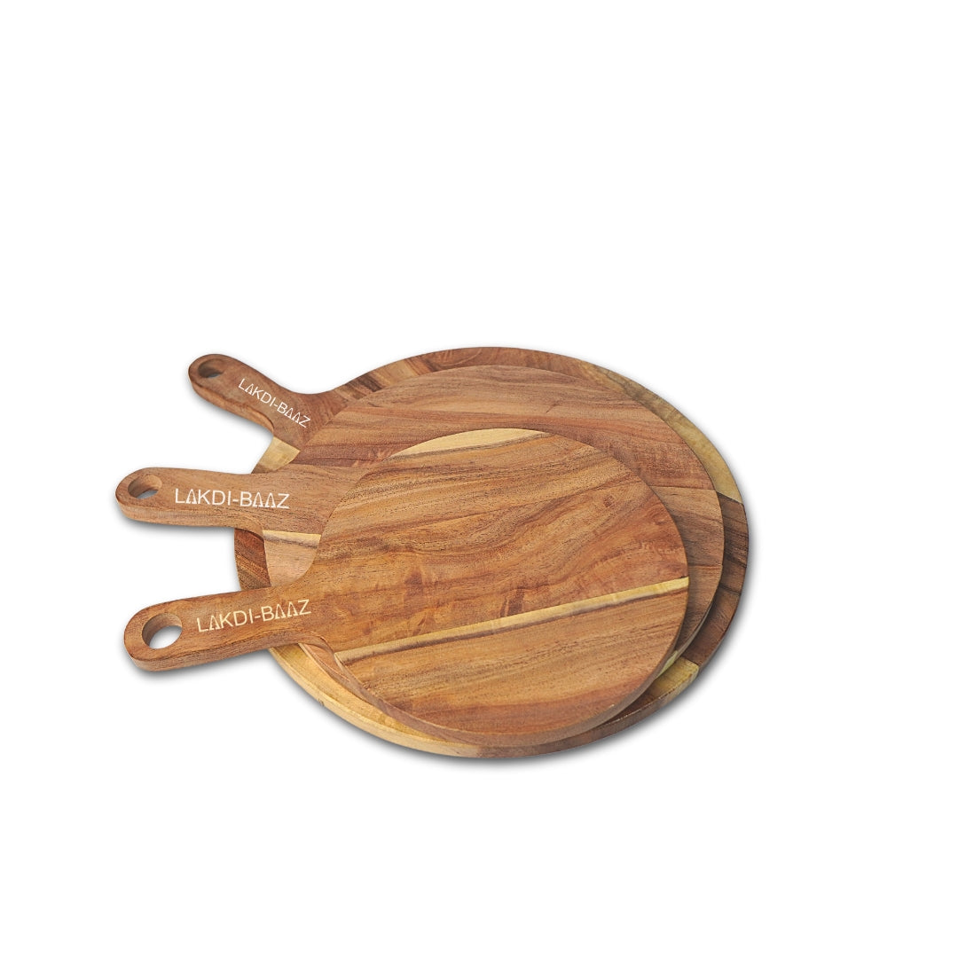 Buy Lakdi-Baaz| Premium Wooden Platter Round Cutting Board Serving Board  Chopping Board Combo