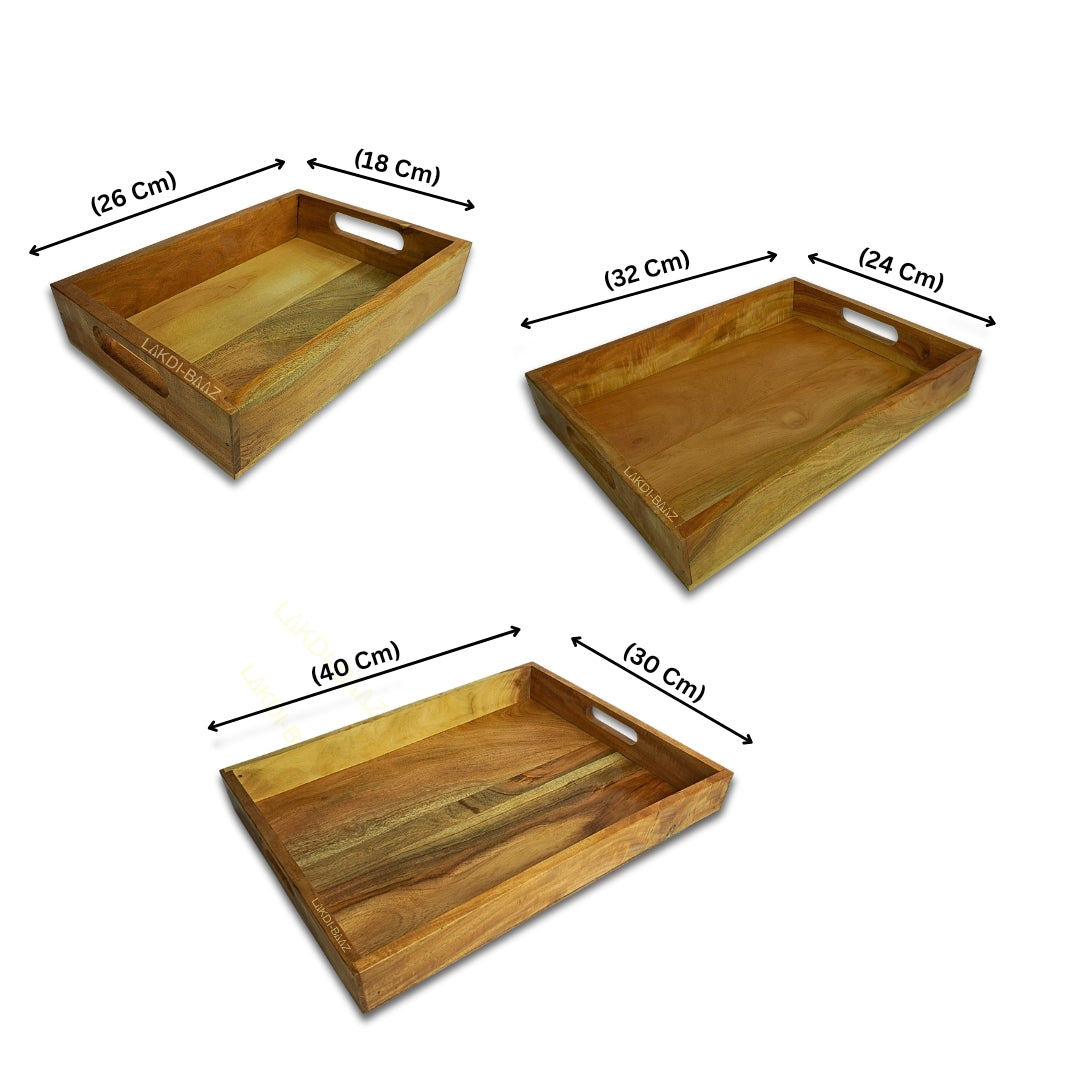 Buy Lakdi-Baaz| Premium Wooden Serving Tray Combo Natural