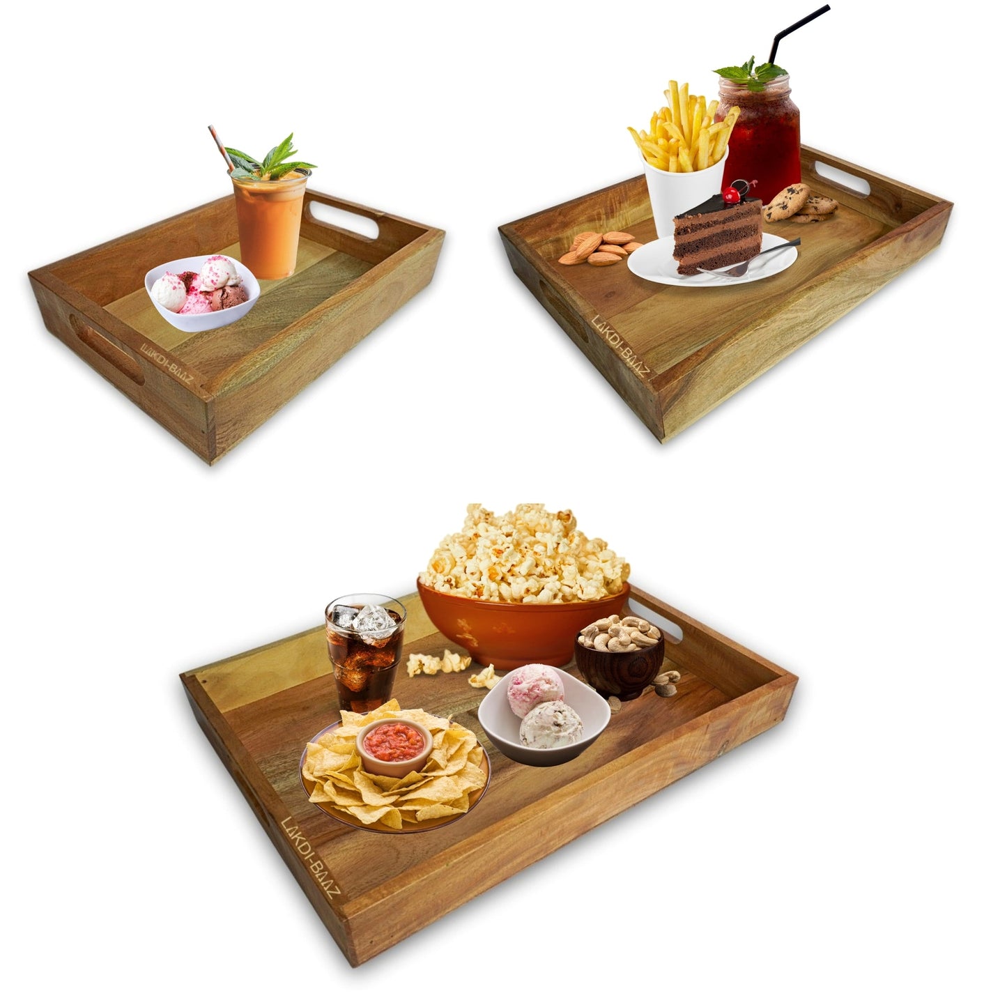 Buy Lakdi-Baaz| Premium Wooden Serving Tray Combo Natural