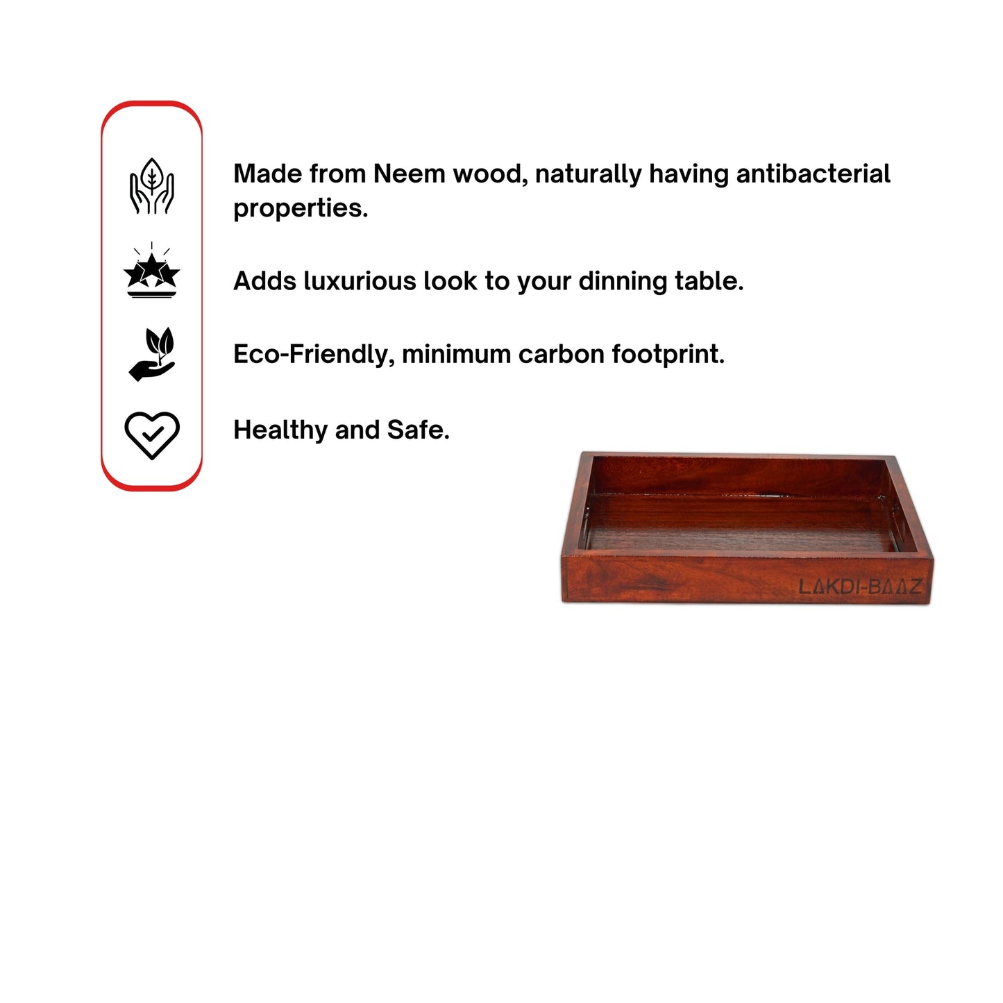 Buy Lakdi-Baaz| Premium Wooden Serving Tray Medium Teak(13 X 10 Inch)