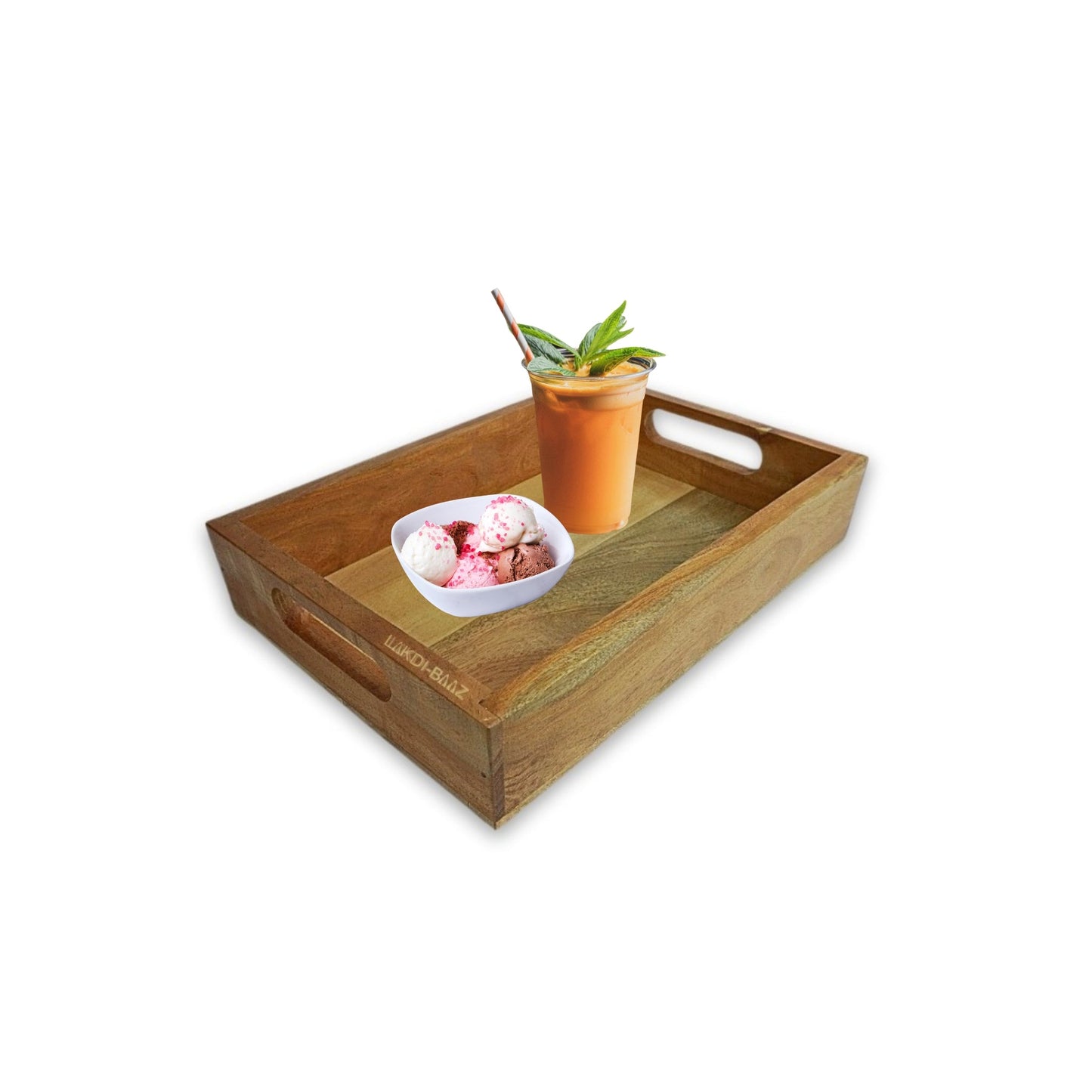 Buy Lakdi-Baaz| Premium Wooden Serving Tray Small Natural(7 X 10 Inch)