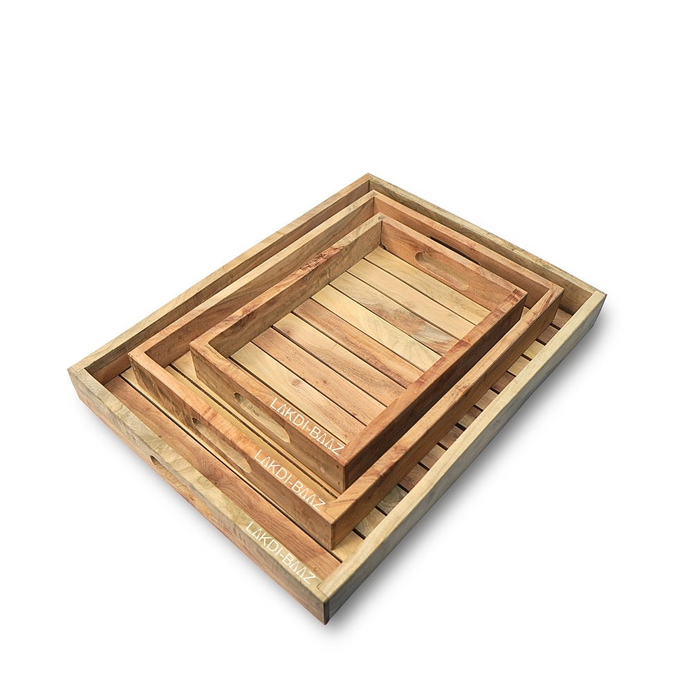 Buy Lakdi-Baaz| Premium Wooden Serving Tray Combo Natural