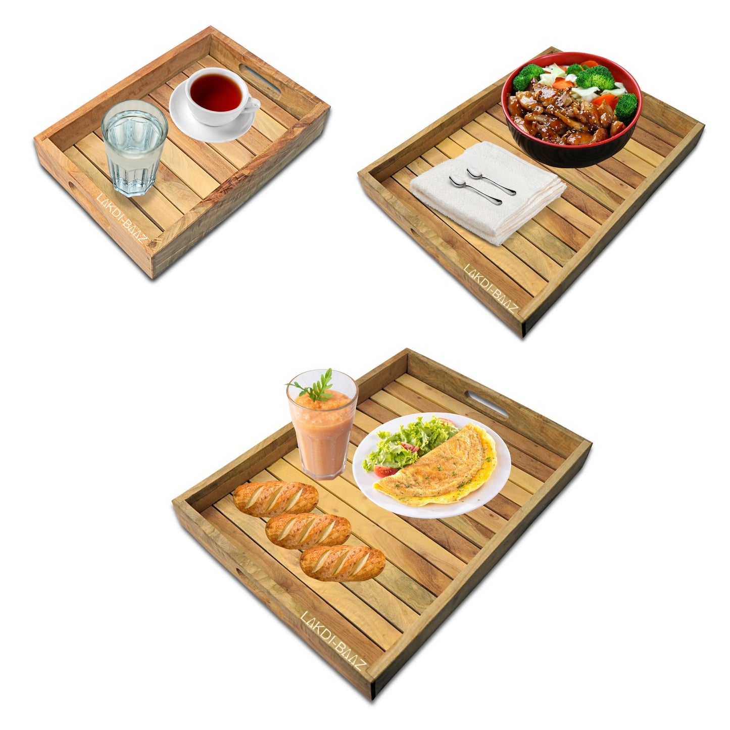 Buy Lakdi-Baaz| Premium Wooden Serving Tray Combo Natural