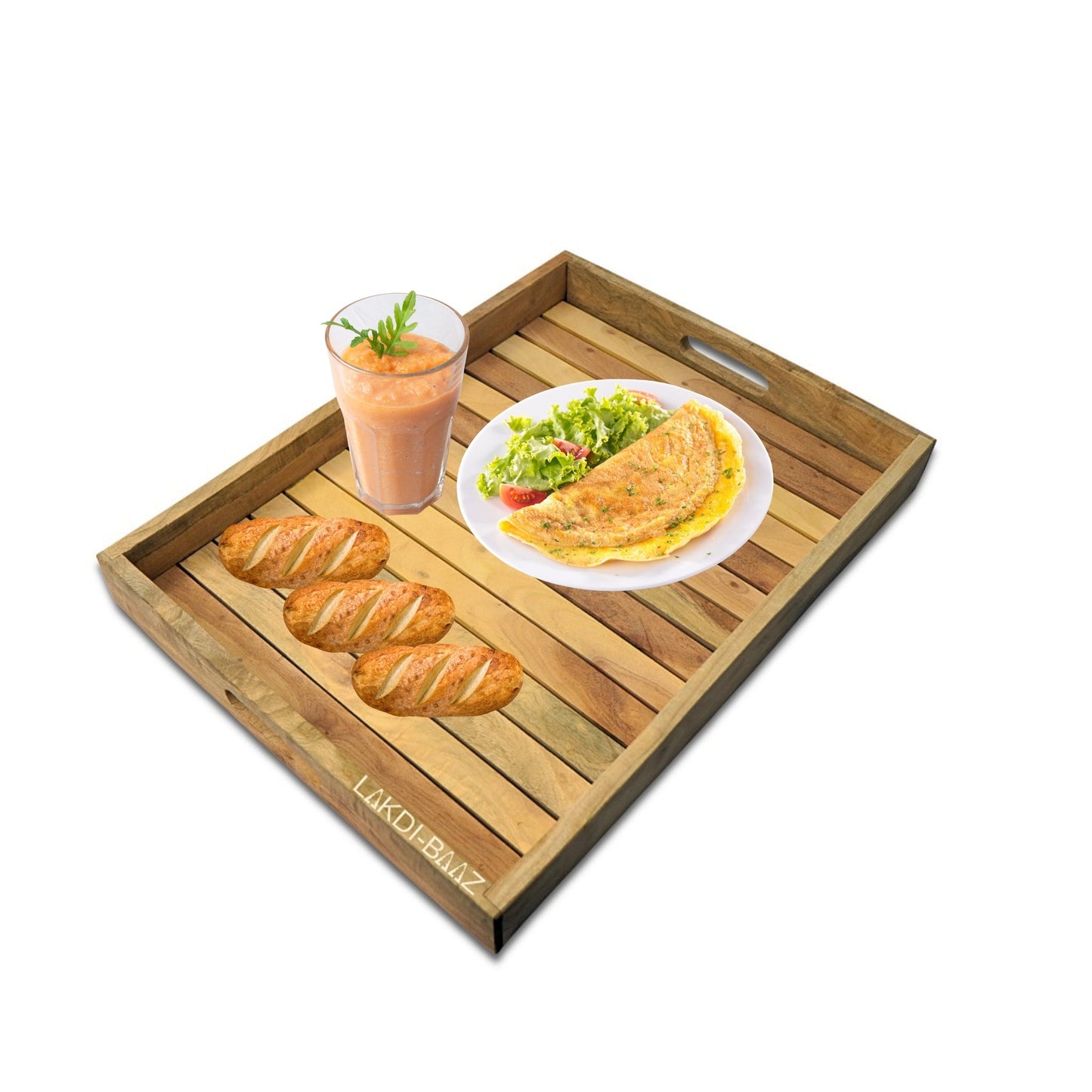 Buy Lakdi-Baaz| Premium Wooden Serving Tray Large Natural(16 X 12 Inch)