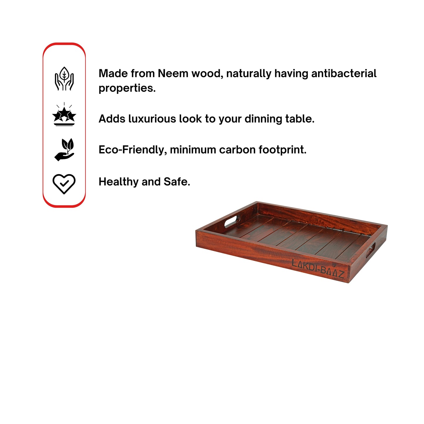 Buy Lakdi-Baaz| Premium Wooden Serving Tray Large Teak(16 X 12 Inch)