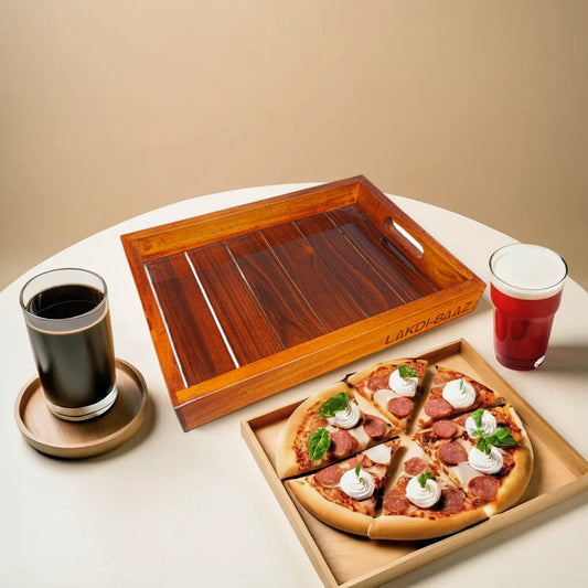 Buy Lakdi-Baaz| Premium Wooden Serving Tray Small Teak(7 X 10 Inch)